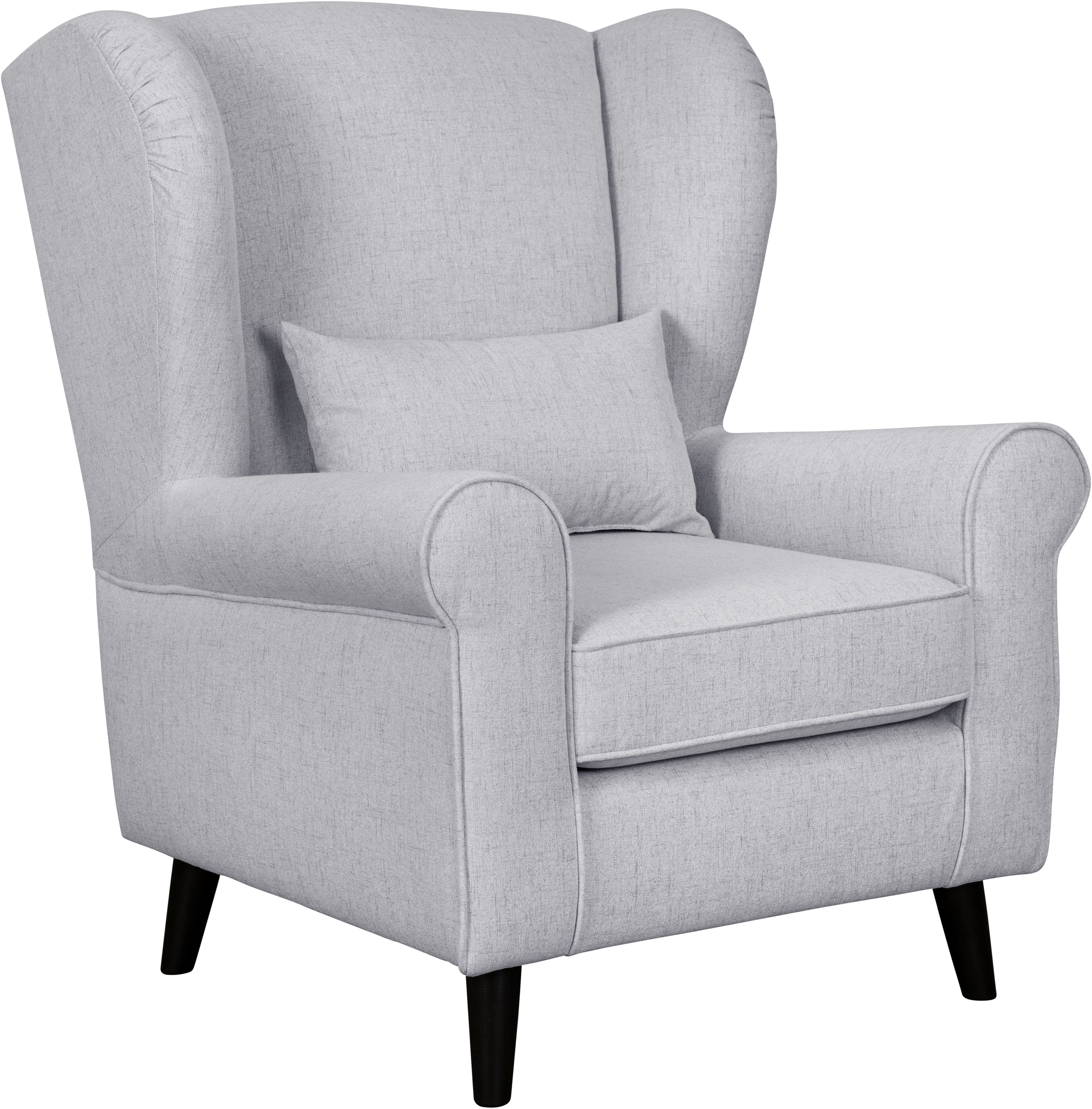 Home affaire Fauteuil Ohrensessel CHISTELLE, optioneel met poef met golfondersteuning, afmetingen: b/d/h: 81/87/99 cm