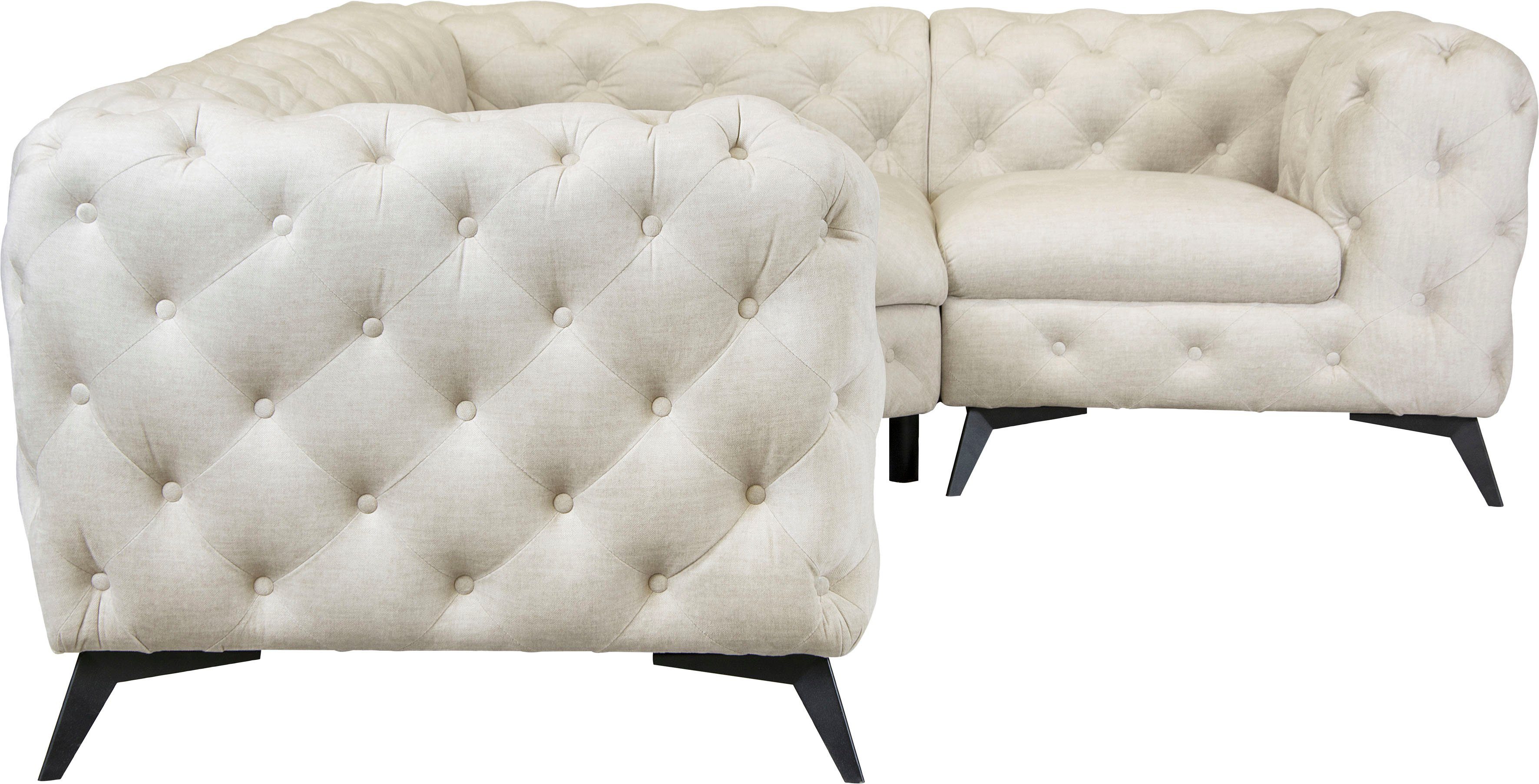 Leonique Chesterfield-bank Glynis L-vorm luxueuze capitonnage, moderne chesterfield look, kleur van de poten ter keuze