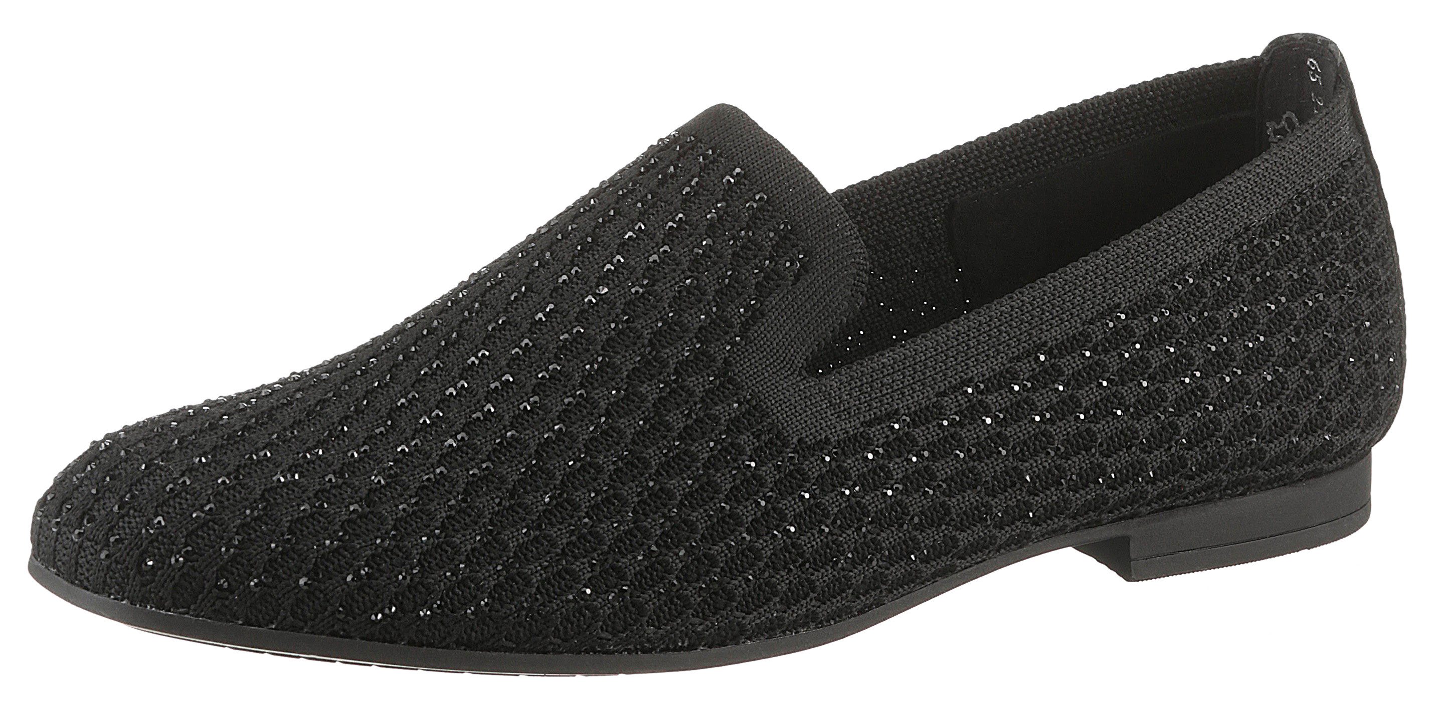 Gabor Instappers , blokhak, loafer, comfortabele schoen met fonkelende strass-steentjes