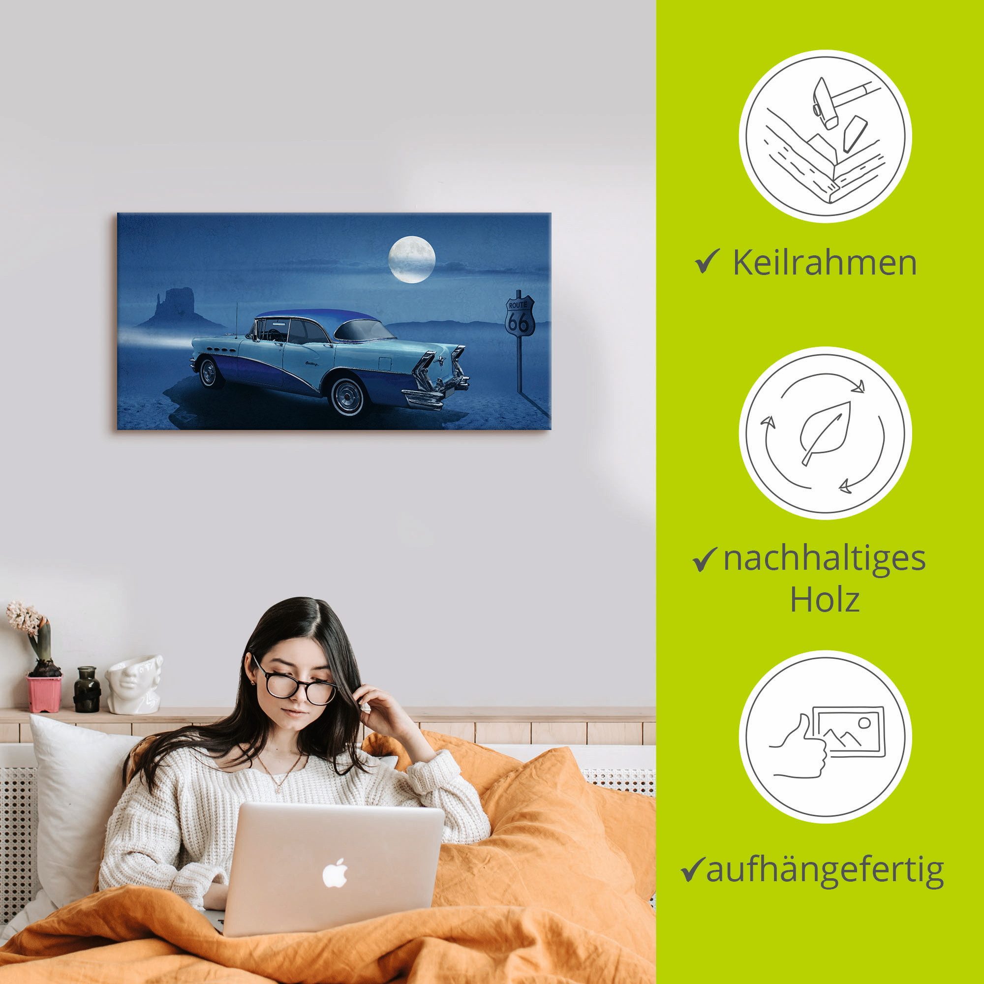 Artland Artprint Blauwe nacht op Route 66 als artprint op linnen, poster in verschillende formaten maten