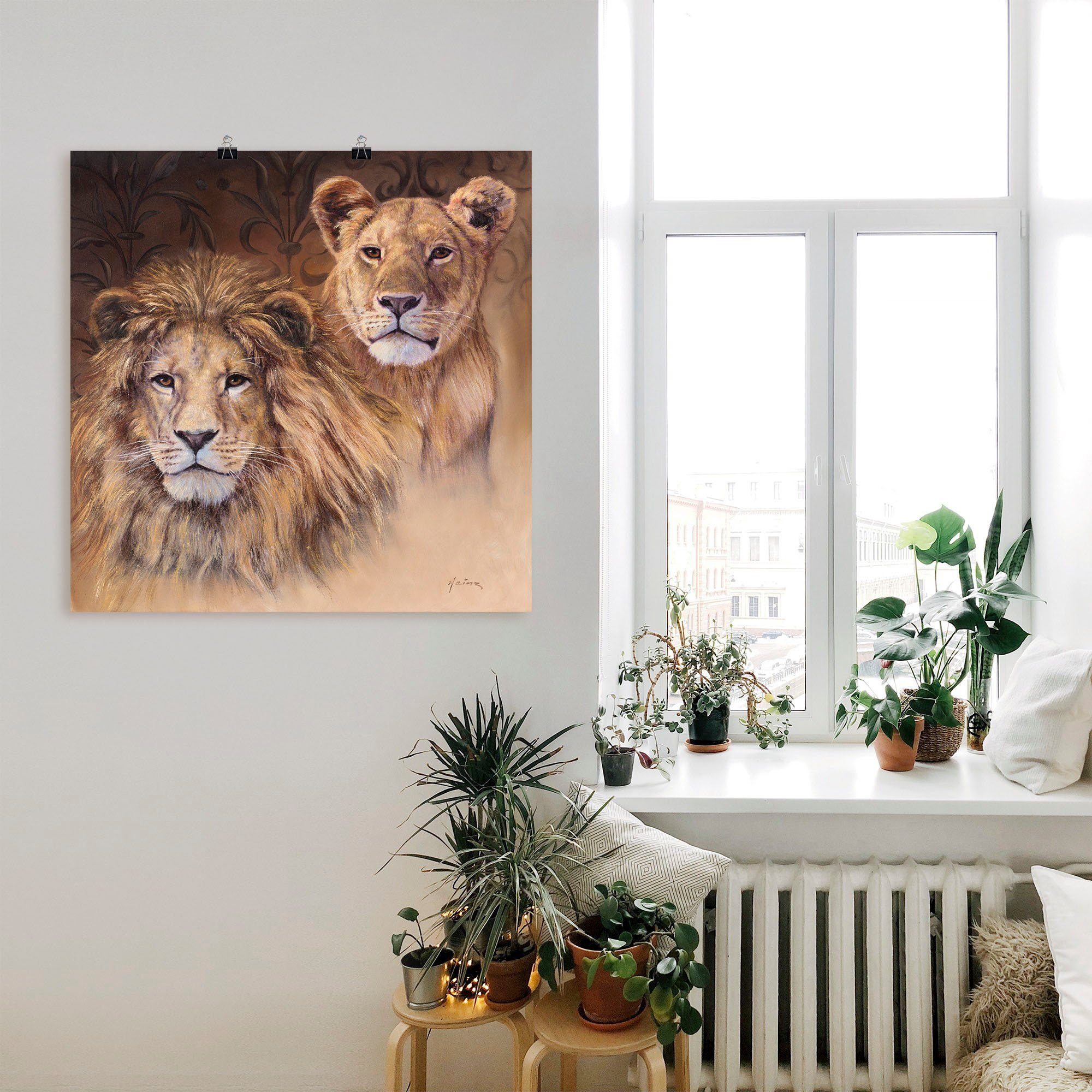 Artland Artprint Leeuwen als artprint van aluminium, artprint voor buiten, artprint op linnen, poster, muursticker