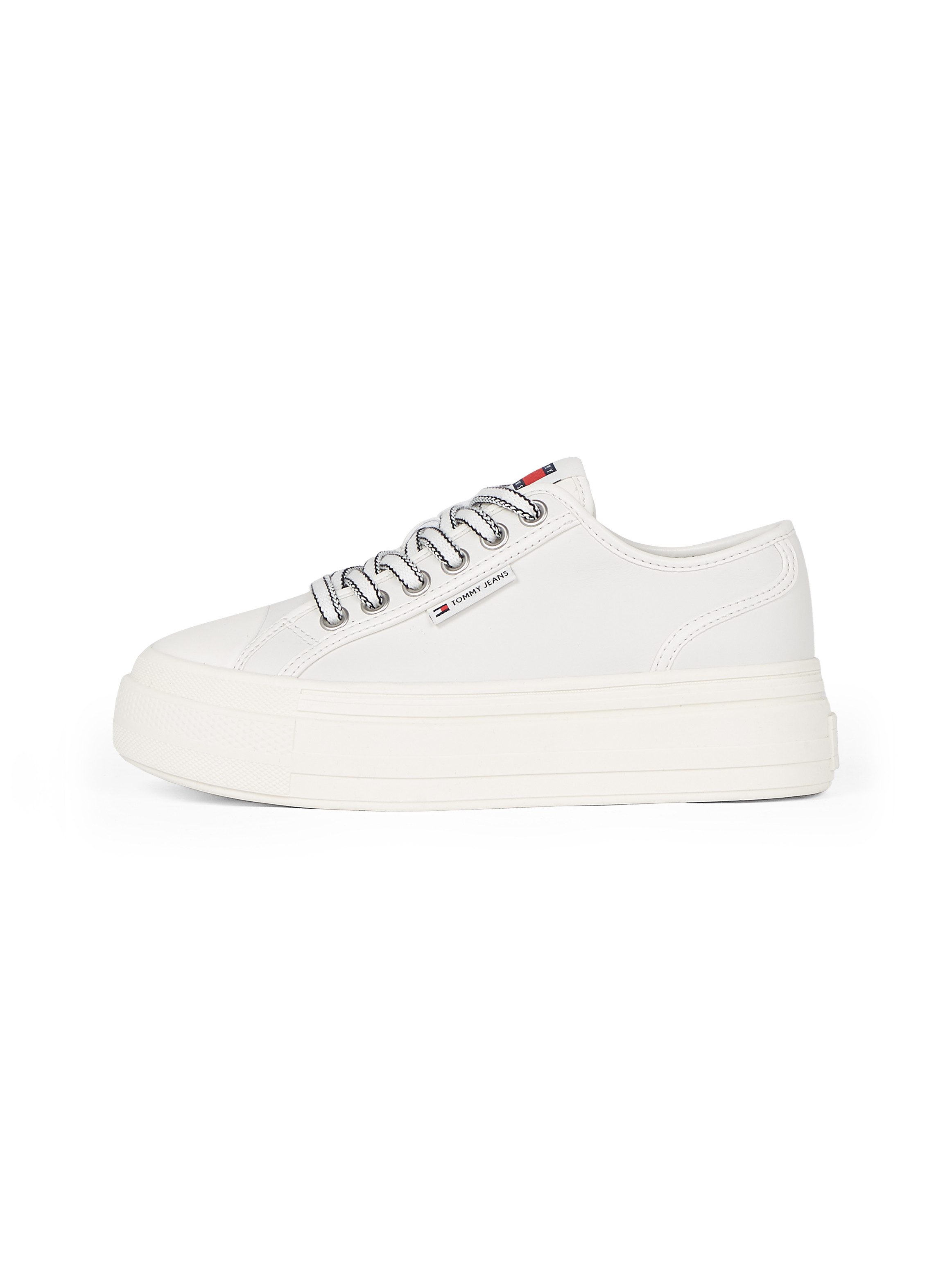 TOMMY JEANS Plateausneakers TJW FOXING VULC LC LEATHER , vrijetijdsschoen, lage schoen, veterschoen, contrast-veters