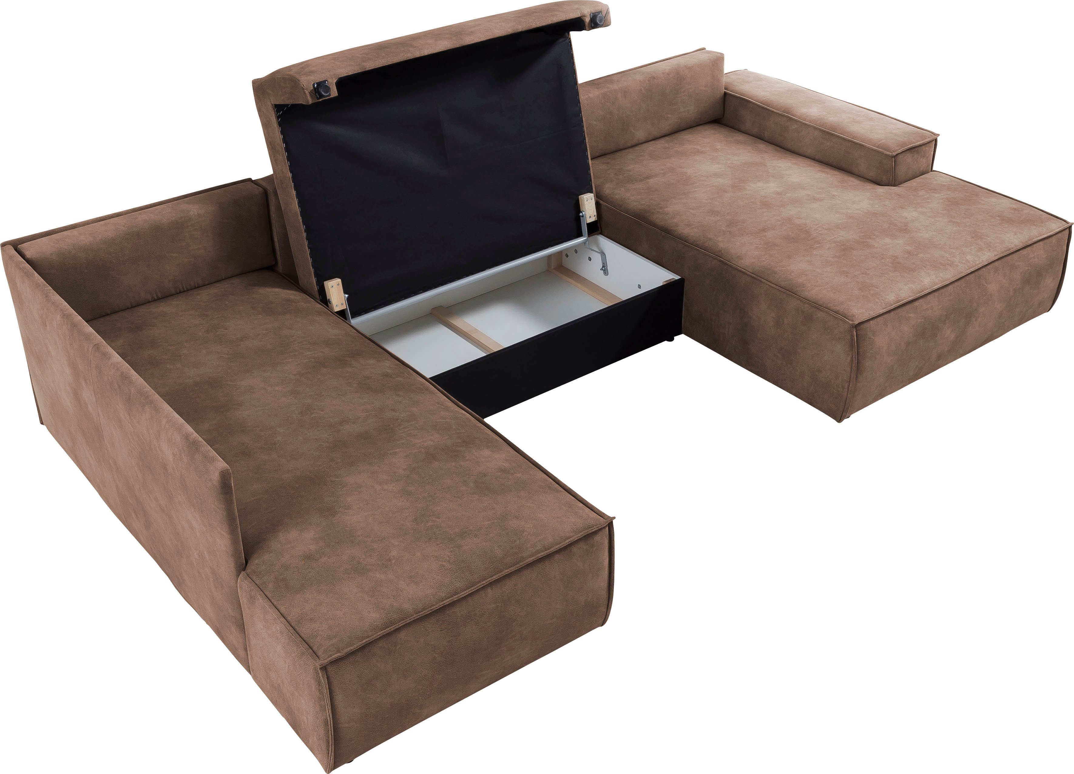 Home affaire Zithoek SHERWOOD 329 cm, U-vorm, slaapbank, Slaapfunctie met bedkist (194x139 cm), cord, vintage, fluweel