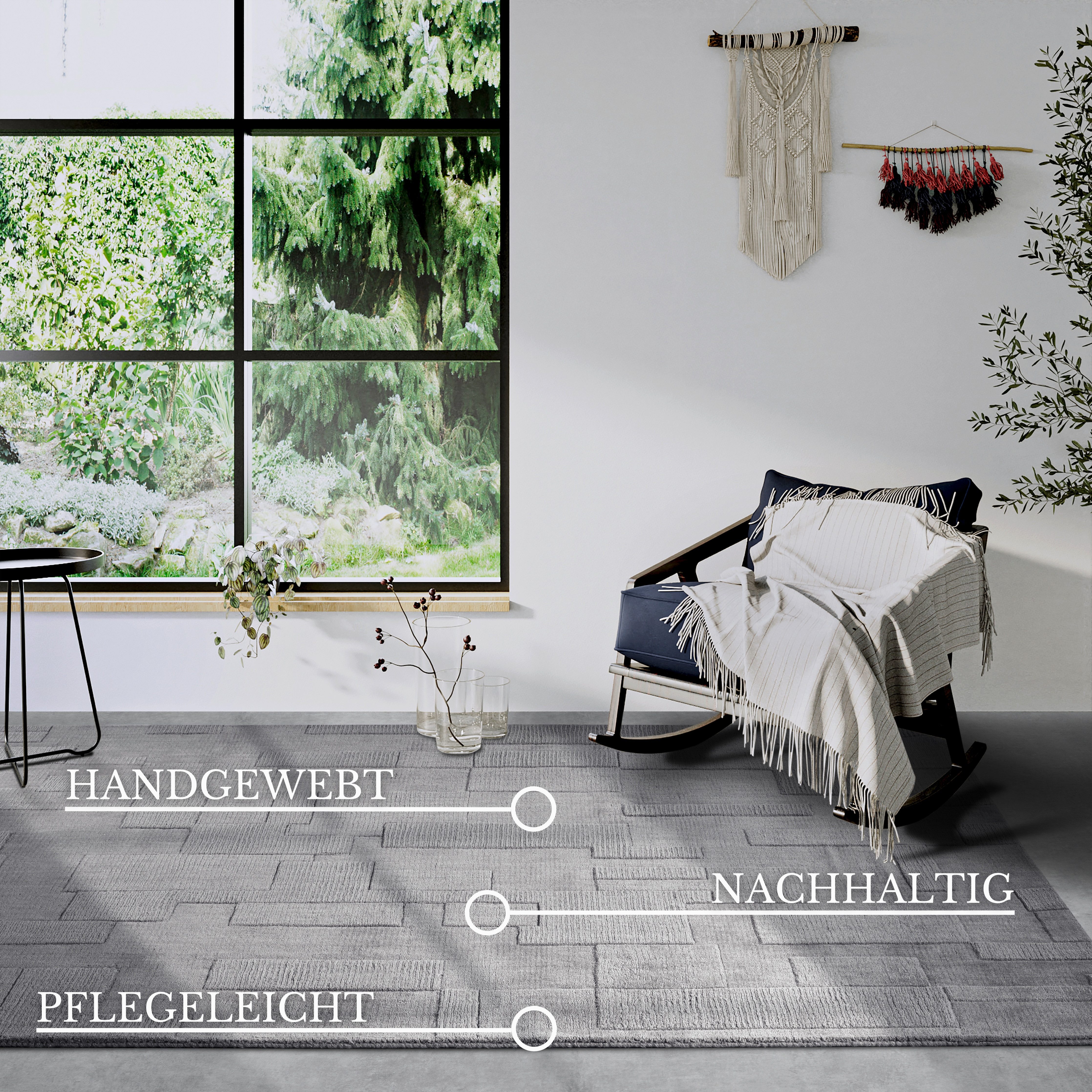 Villeroy & Boch Wollen kleed Wilhelmine Loper, handgeweven, wol, natuur, woonkamer, geometrie, boho