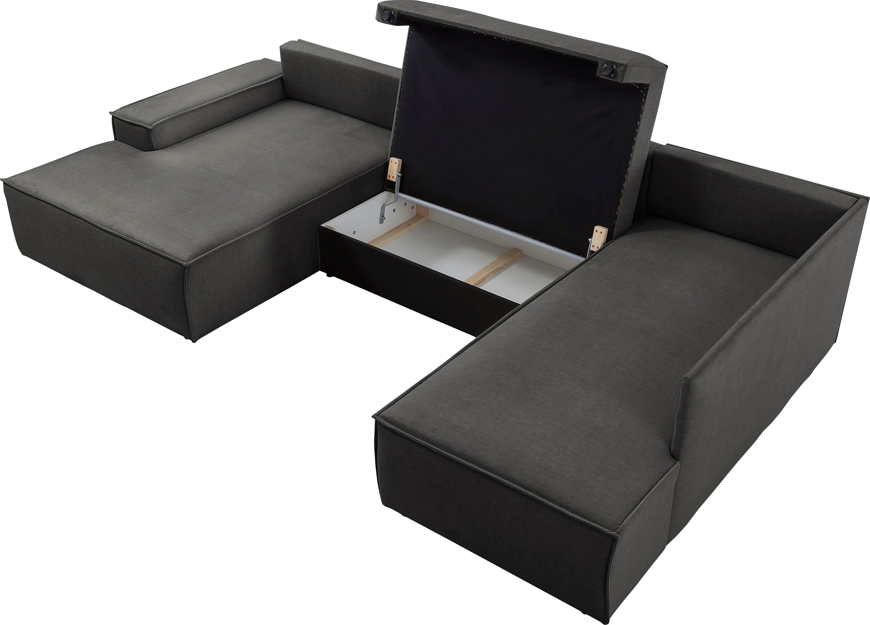 Home affaire Zithoek SHERWOOD 329 cm, U-vorm, slaapbank, Slaapfunctie met bedkist (194x139 cm), cord, vintage, fluweel