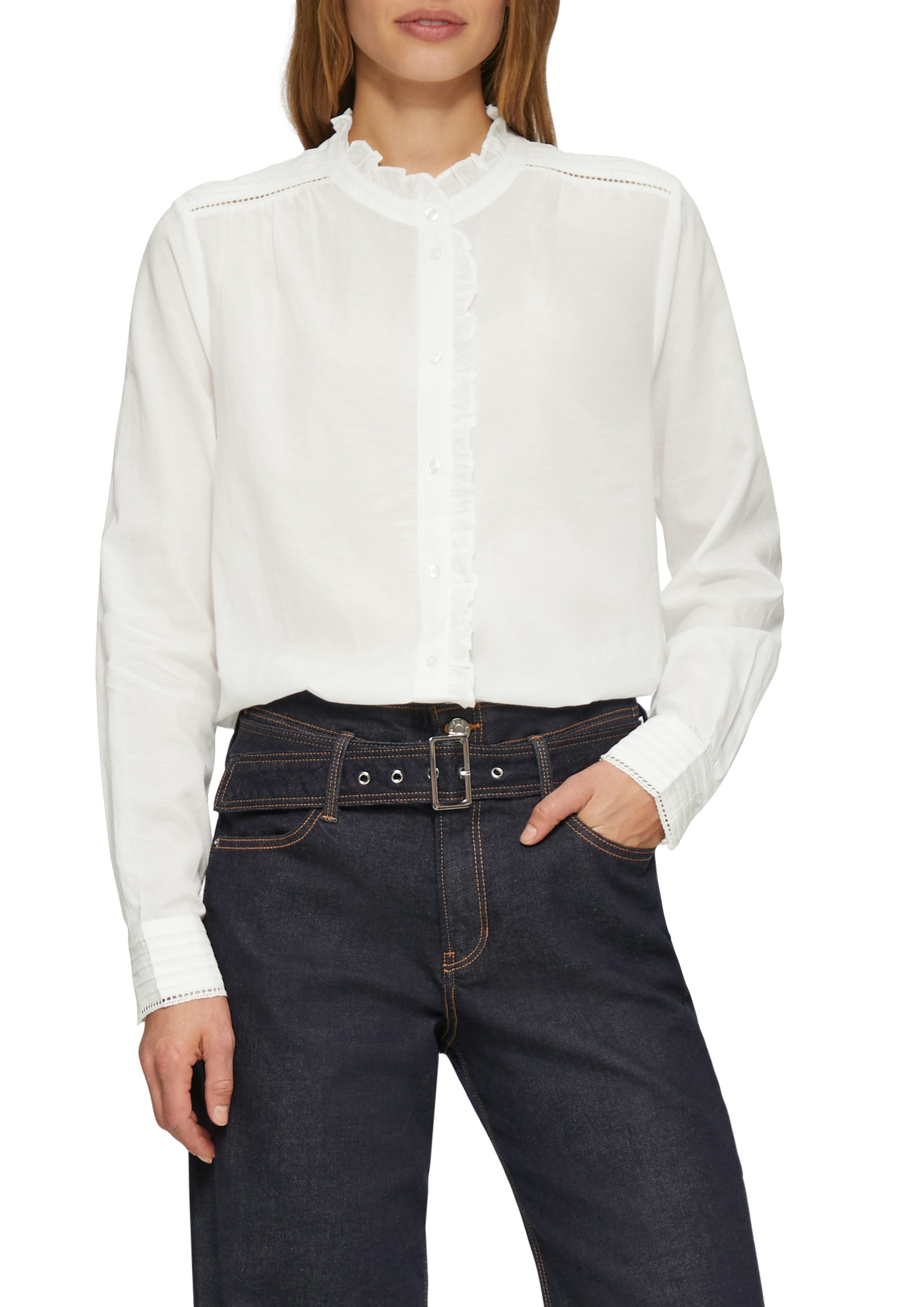 S.Oliver Blouse met lange mouwen met ruches-details en gaatjespatroon