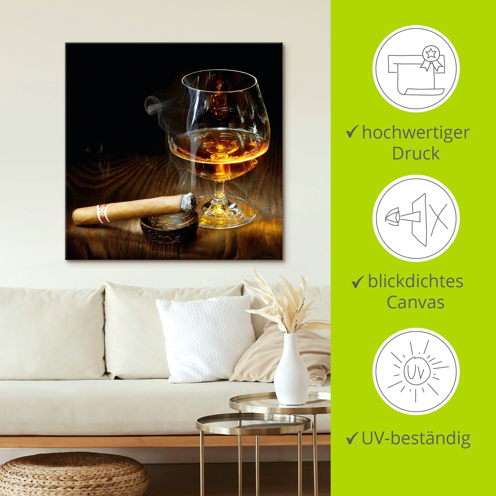 Artland Artprint Sigaar en cognac als artprint op linnen, poster in verschillende formaten maten