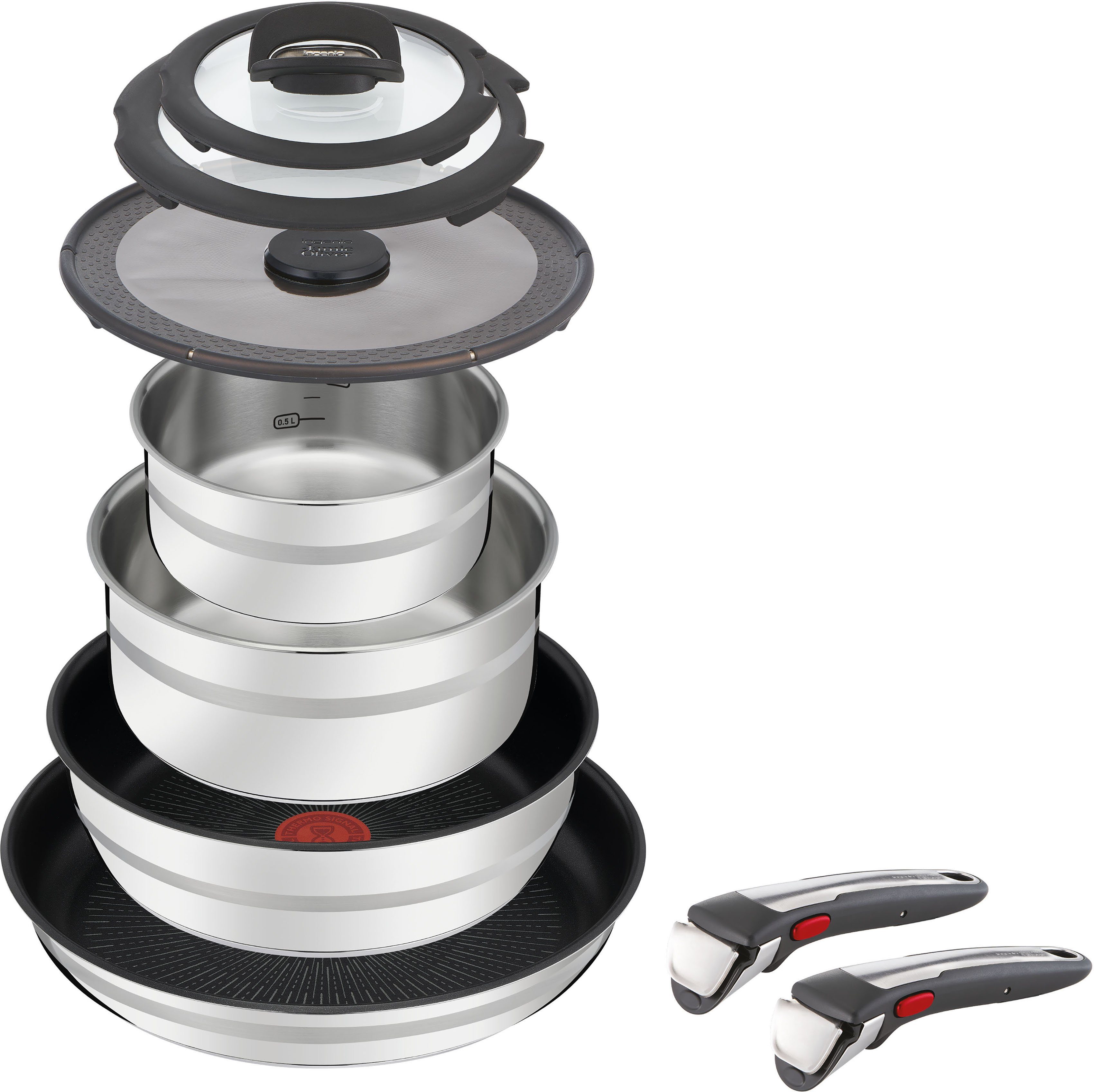 Tefal Pannenset Jamie Oliver Ingenio inductiepannen set, pannen set geschikt voor alle kookplaten, thermo-signaal, anti-aanbak, l9769932 (set,