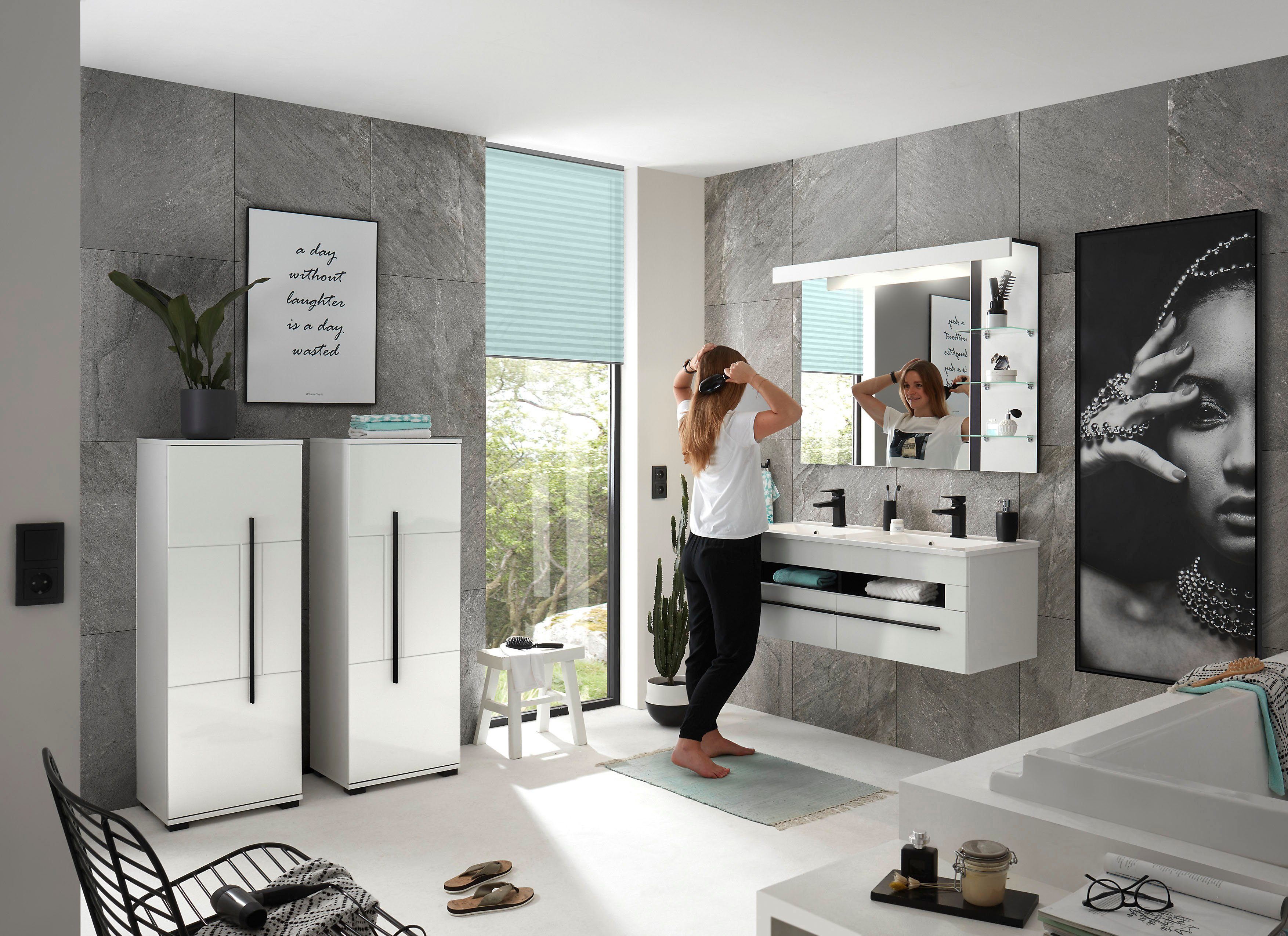 INOSIGN Halfhoge kast Cantara, Badschrank in Hochglanz Weiß, Schrank im modernen Design