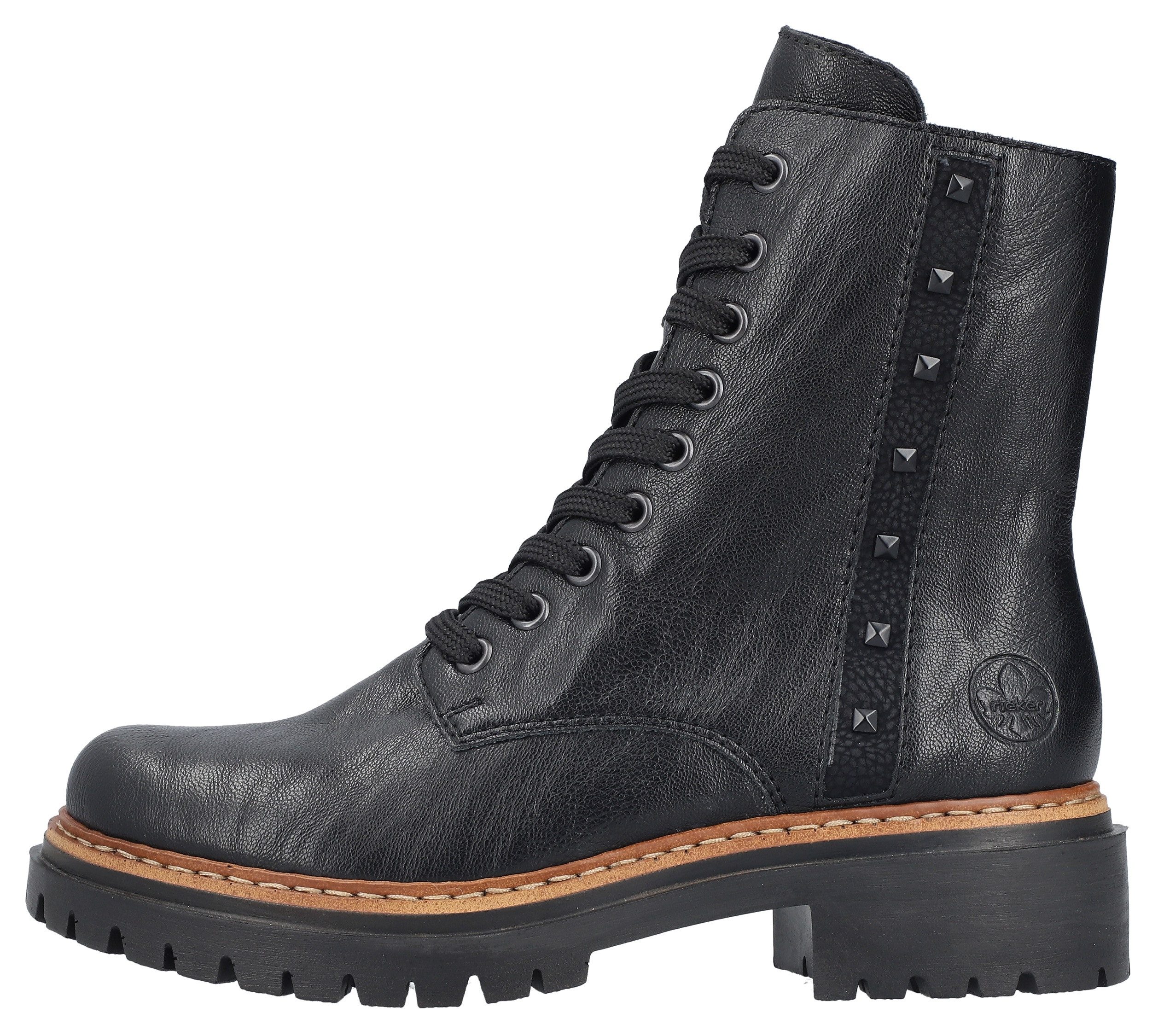Rieker Veterlaarsjes , veterschoenen, blokhak, binnenrits en klinknagelversiering