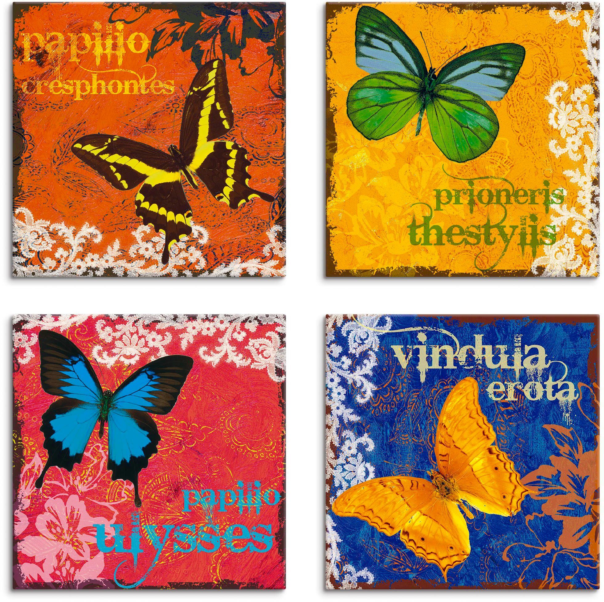 Artland Artprint op linnen Vlinders multicolour (4 stuks)