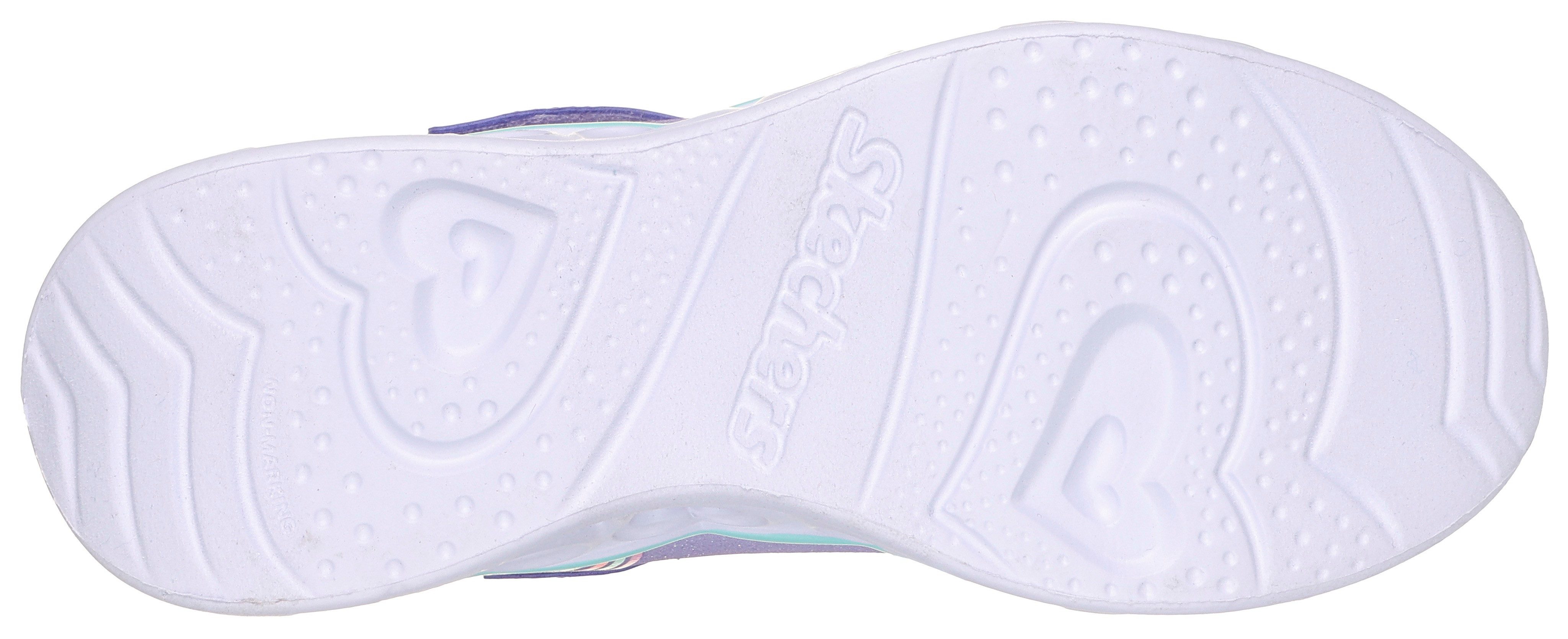 Skechers Sneakers HEART LIGHTS Vrijetijdsschoen, klittenbandschoen, blink schoen met kleurrijke regenboog stiksel