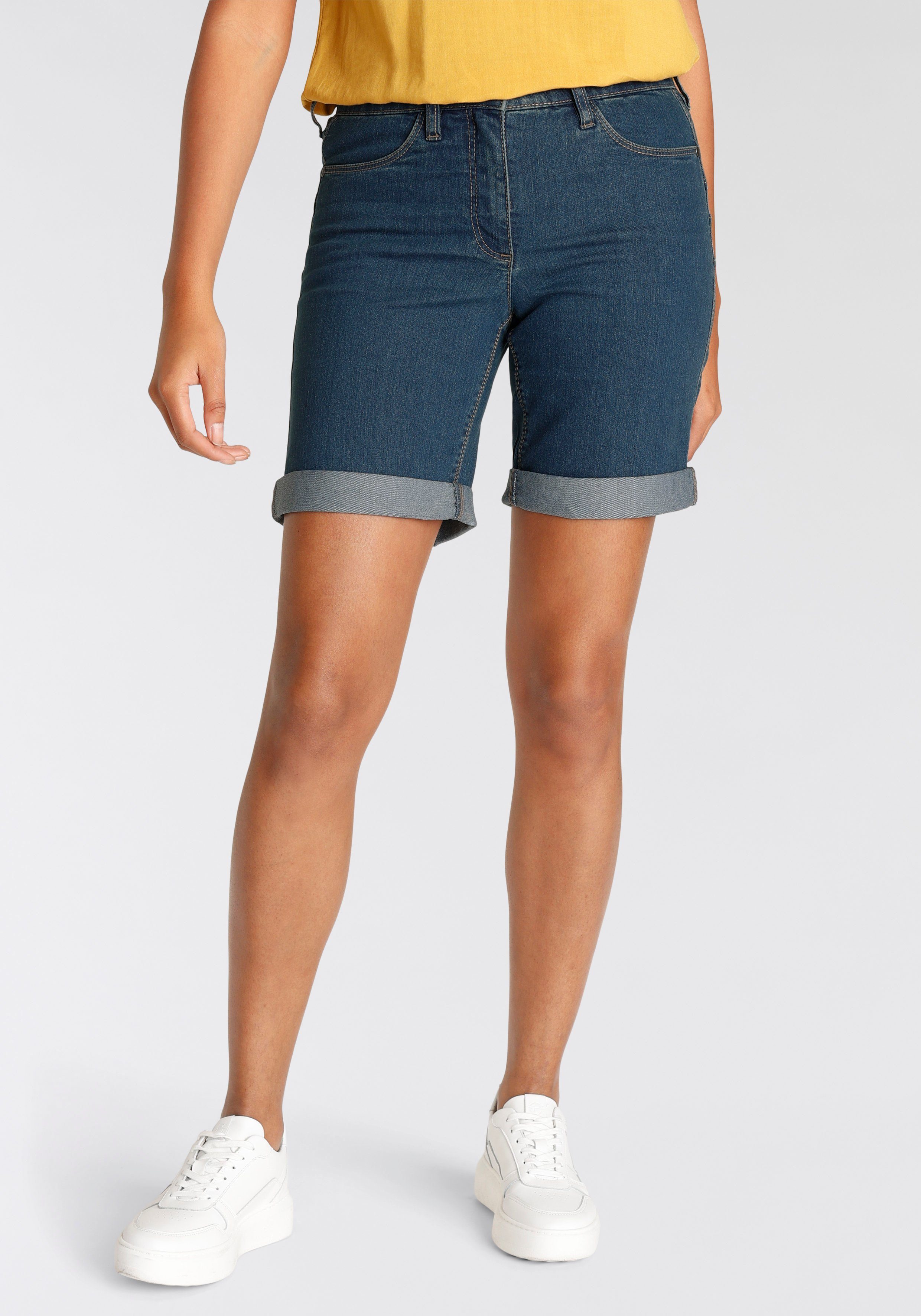 Arizona Jeansbermuda wijde pasvorm, korte pasvorm, hoge taille dames shorts & bermuda's maat 42 blauw