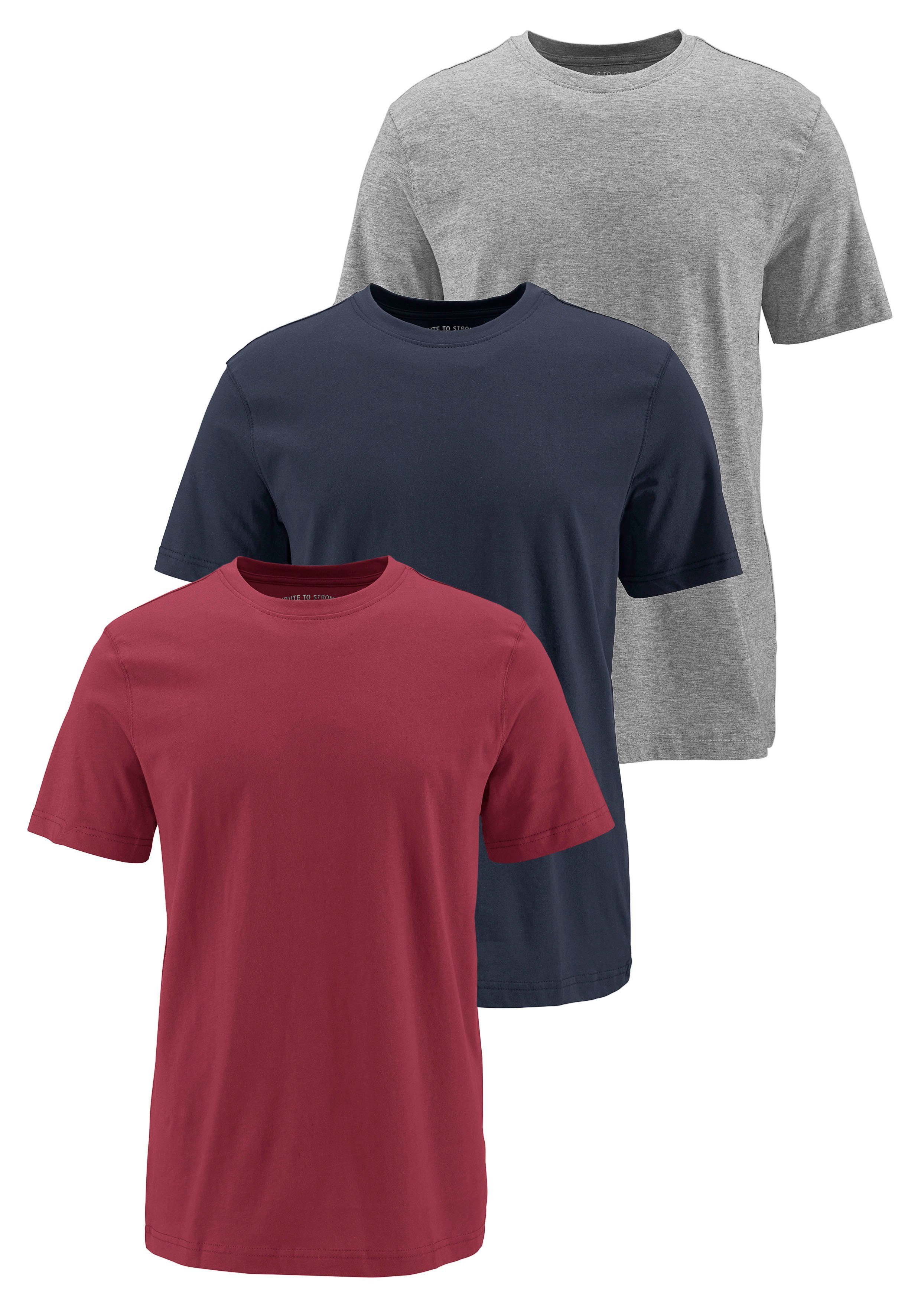 Man's World T-shirt Nieuwe kleuren! Korte mouw, effen kleur, ronde hals, van katoen(3-delig, Set...
