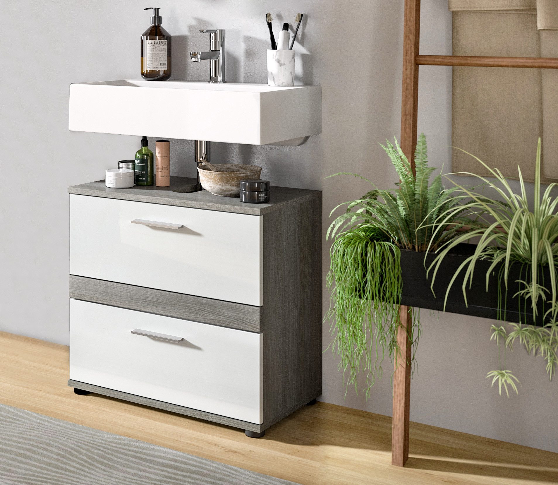 welltime Wastafelonderkast LUCCA, TOPSELLER!, Breedte 60 cm, 2 lades, hoogwaardige MDF front