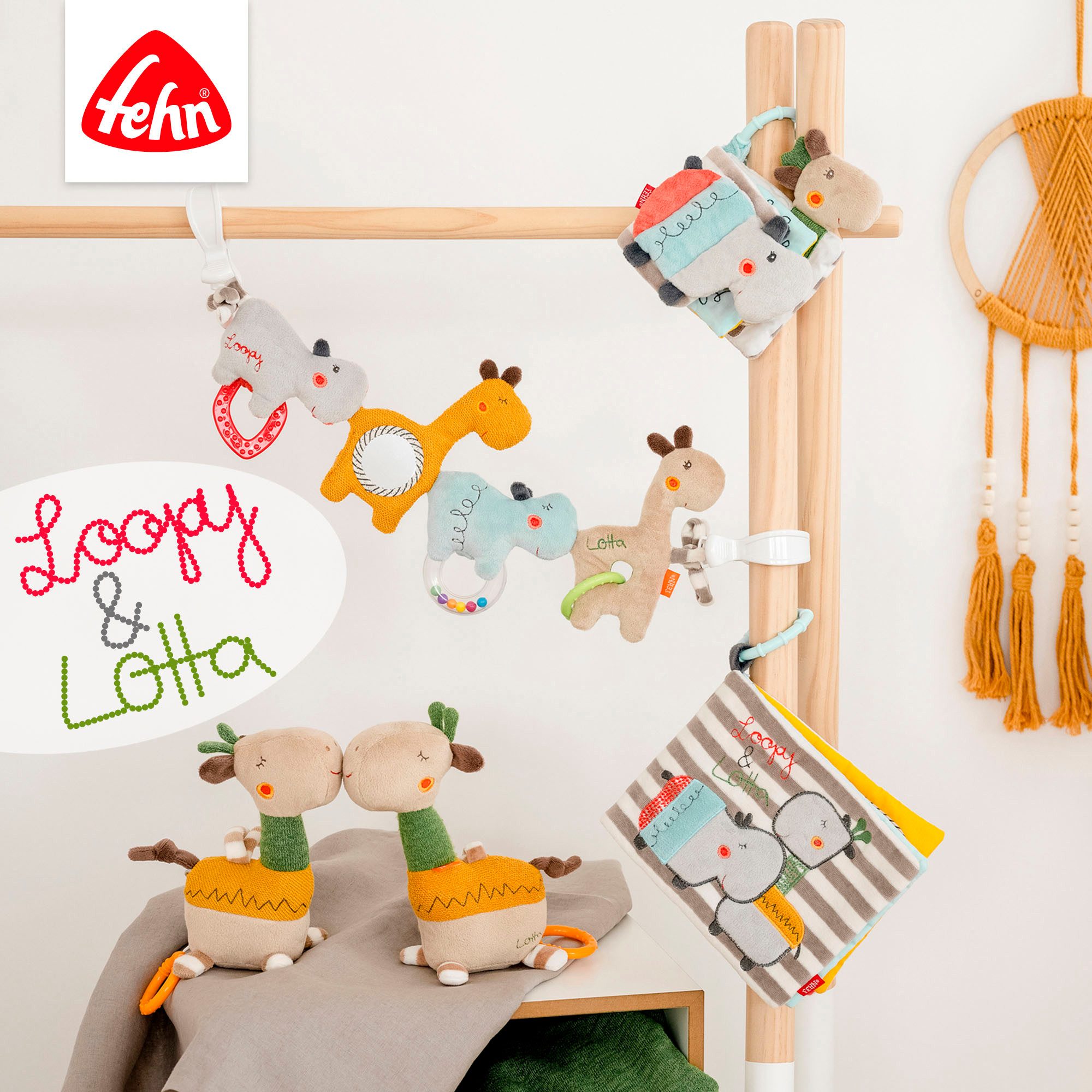 Fehn Grijpspeeltje Classic Stars, Loopy & Lotta stoffen boek