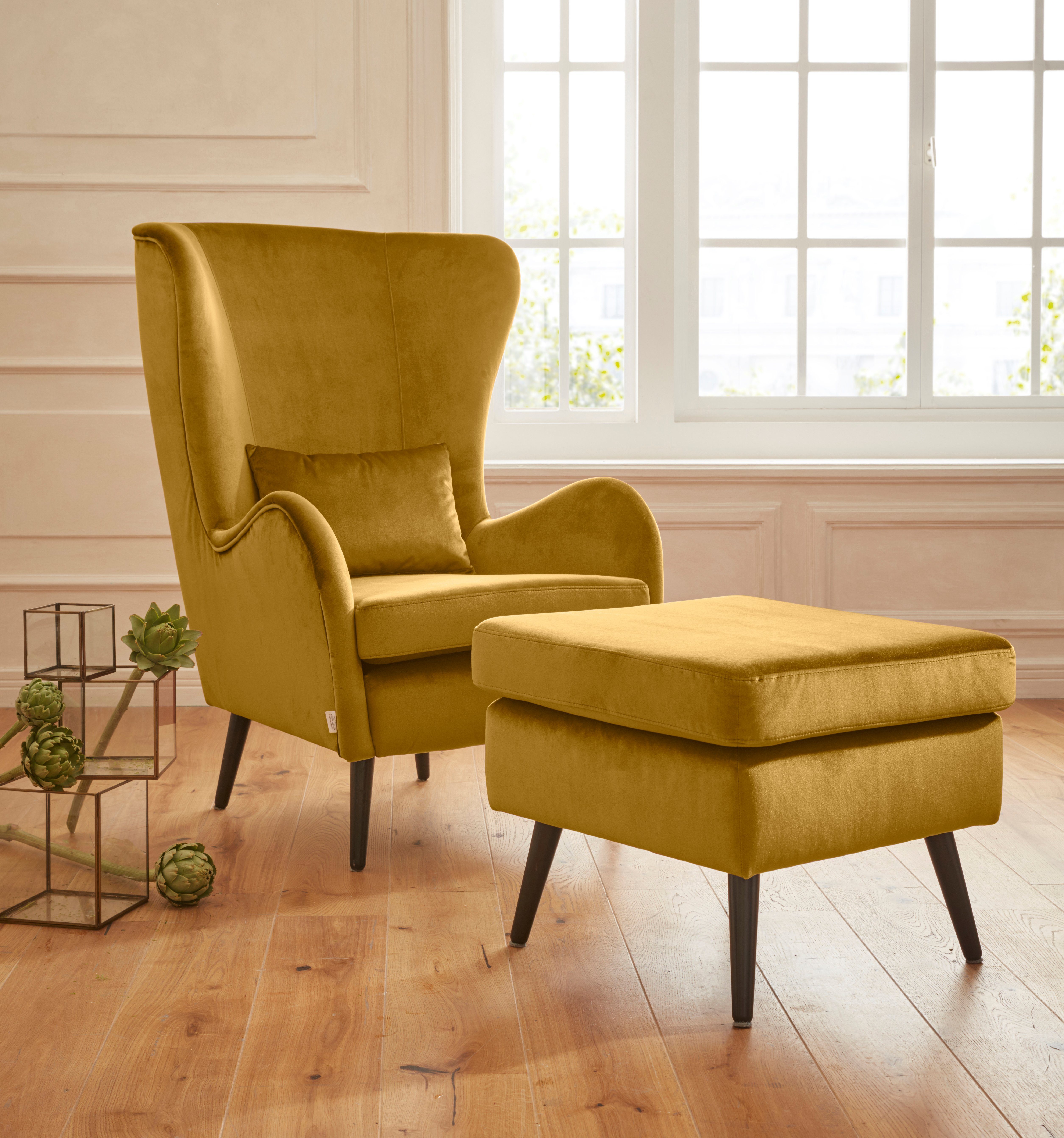 Guido Maria Kretschmer Home&Living Fauteuil Sallito incl. hocker, de kleinere versie van "salla", in 6 stofkwaliteiten, fauteuil bxdxh: 76x85x109 cm, bekleding ook in luxe-microvez