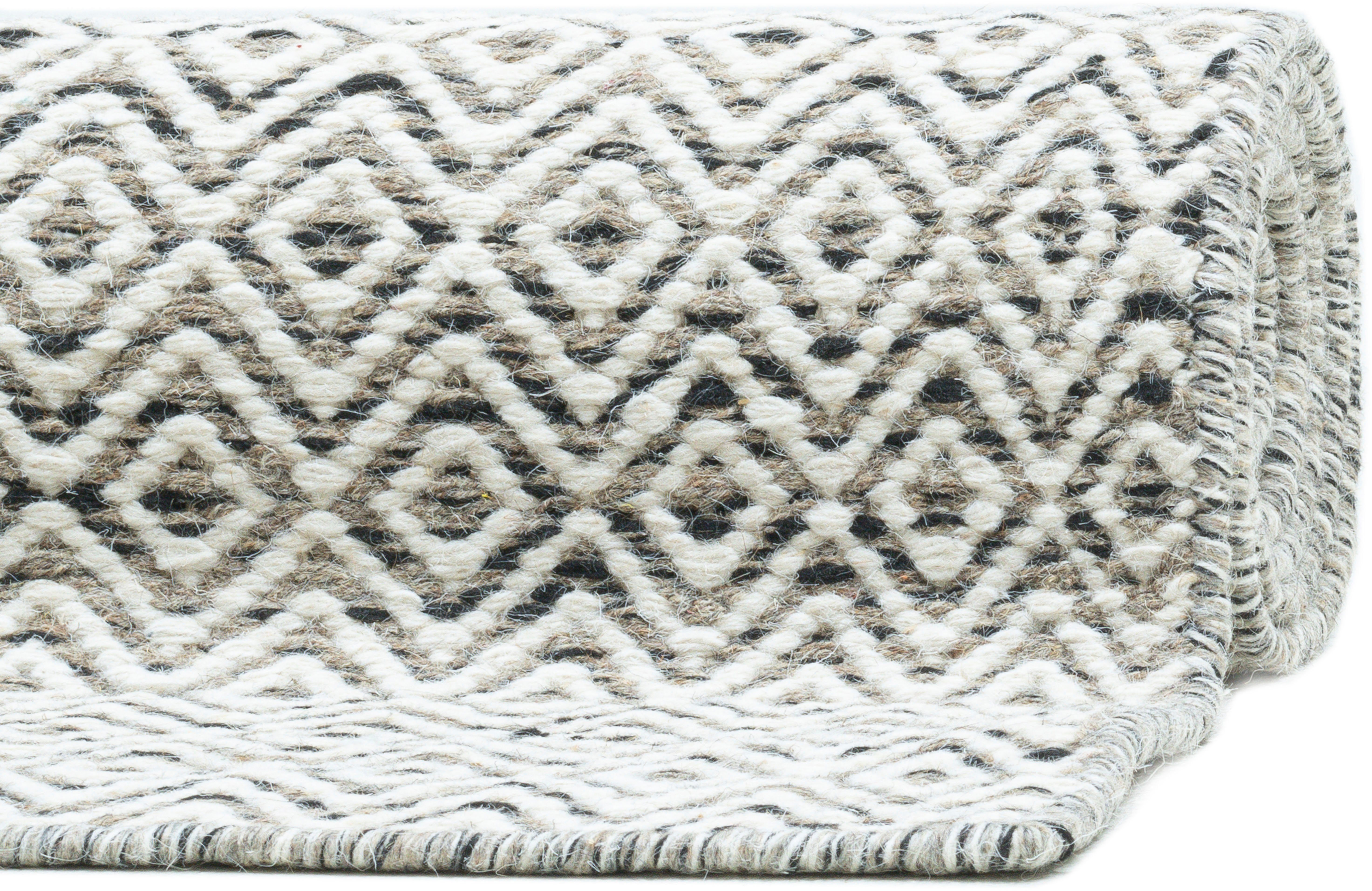 THEKO Wollen kleed Trondheim PO-502 Handgeweven vloerkleed, platweefsel, zuivere wol, met de hand geweven, ruitmotief