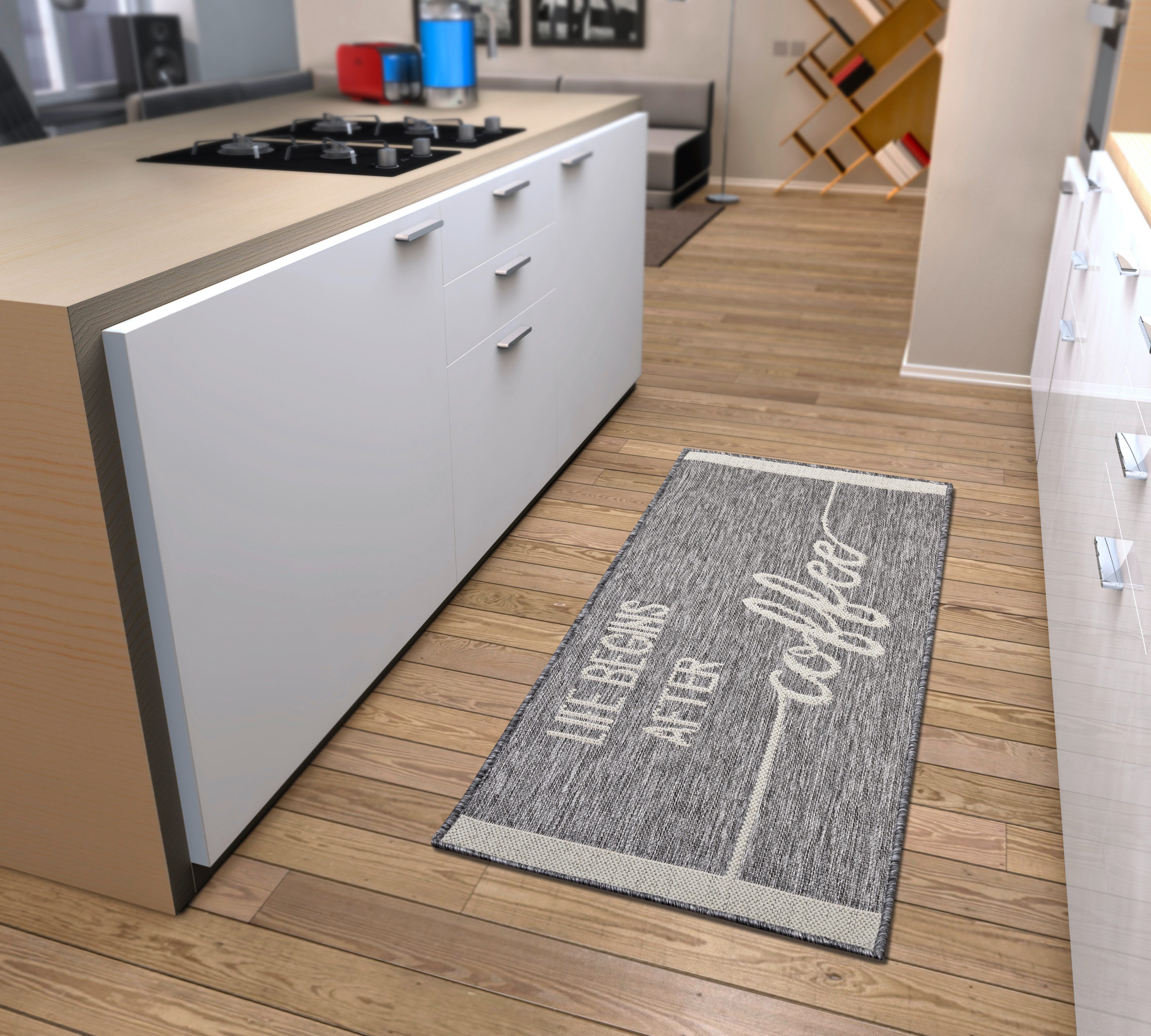 HANSE Home Keukenloper Life Begins After Coffee Loper, antislip, keukenkleed, keuken, vloerkleed, gemakkelijk in onderhoud