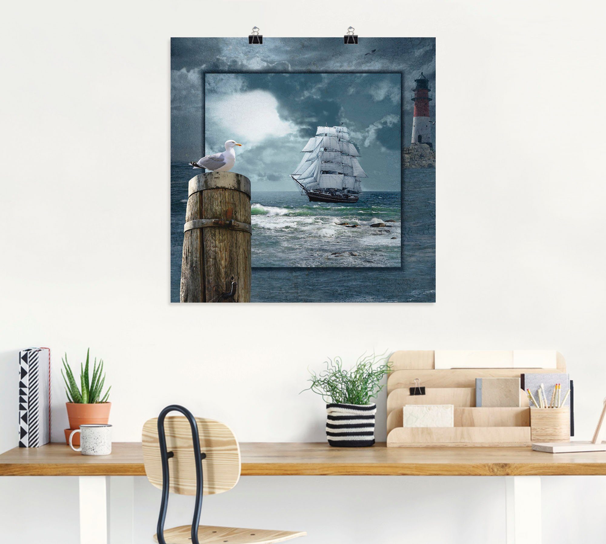 Artland Artprint Maritieme collage met zeilschip als artprint op linnen, poster, muursticker in verschillende maten