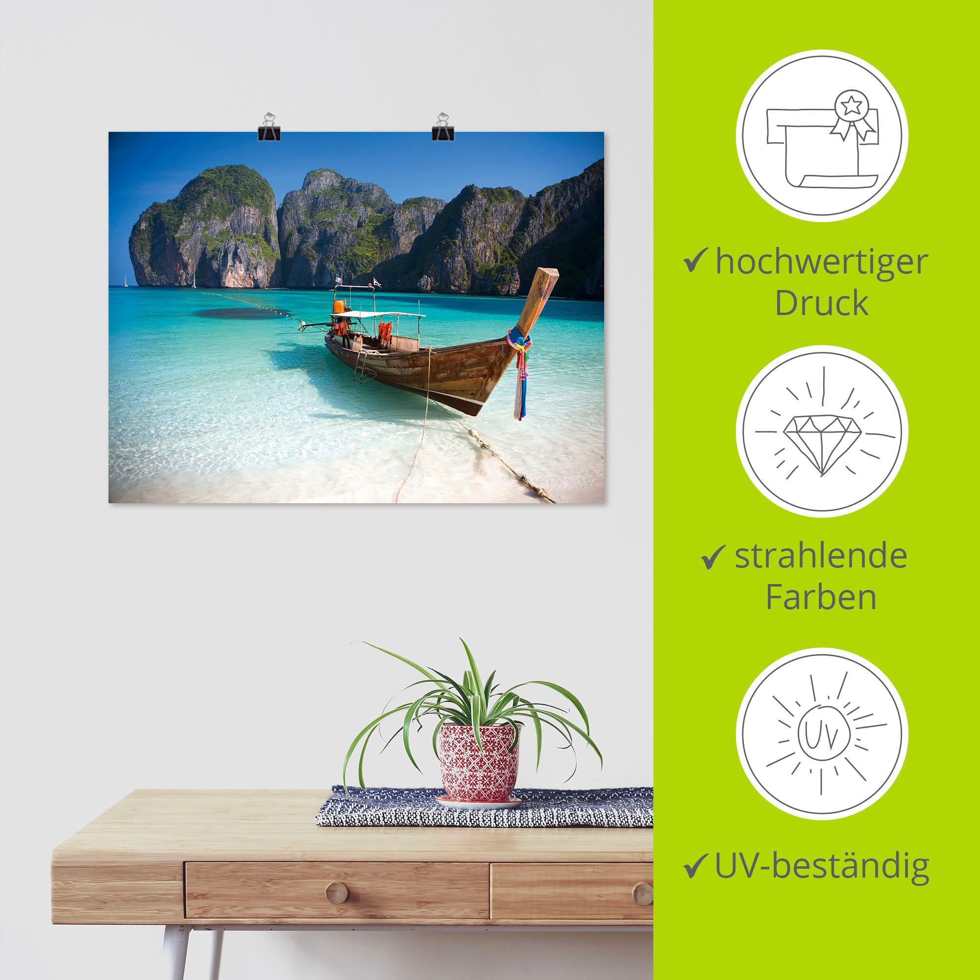 Artland Artprint Maya Bay, Koh Phi Phi Leh, Thailand als artprint op linnen, poster, muursticker in verschillende maten