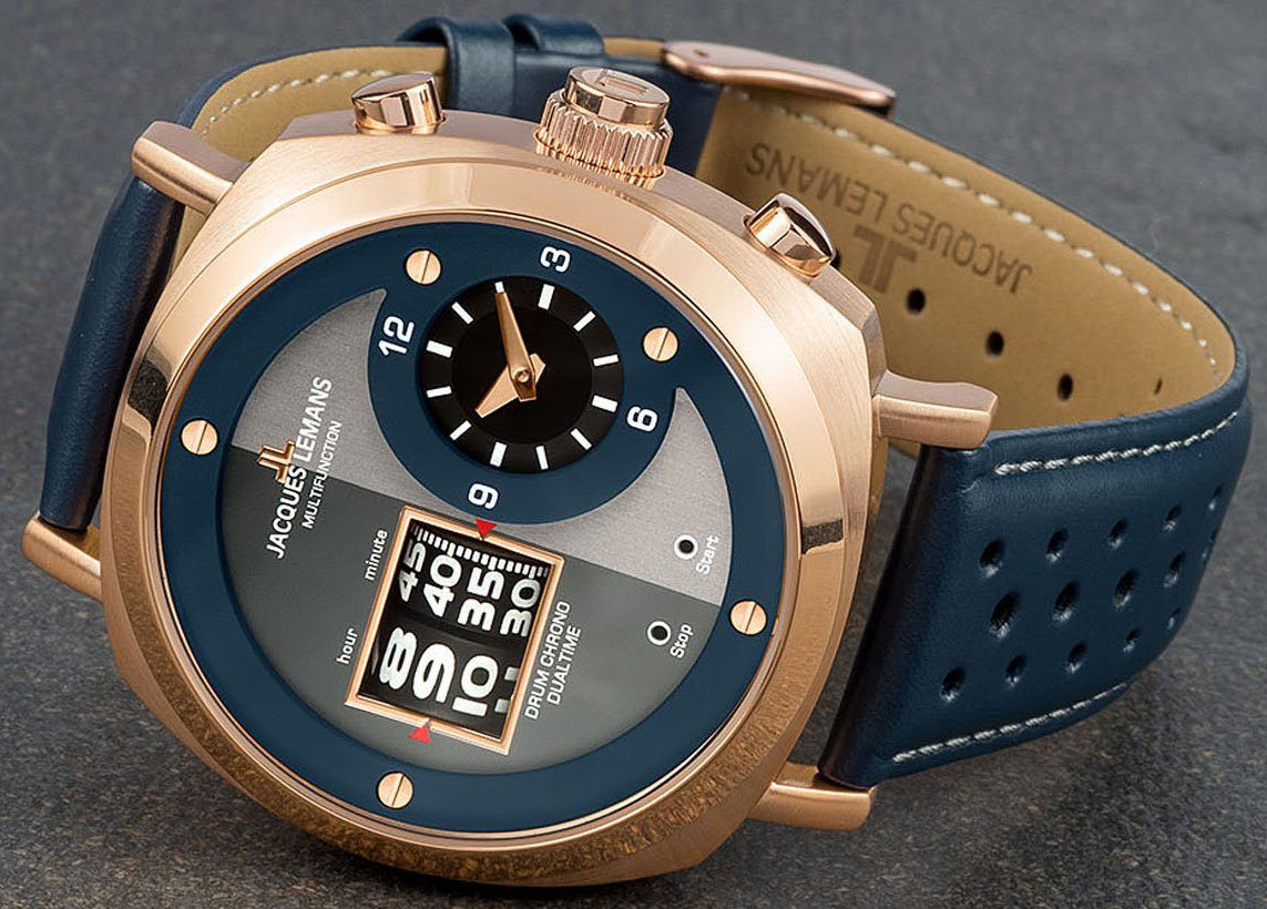 Jacques Lemans Chronograaf Lugano, 1-2058D Quartz horloge, armbanduhr, herenhorloge, stopfunctie, leren band