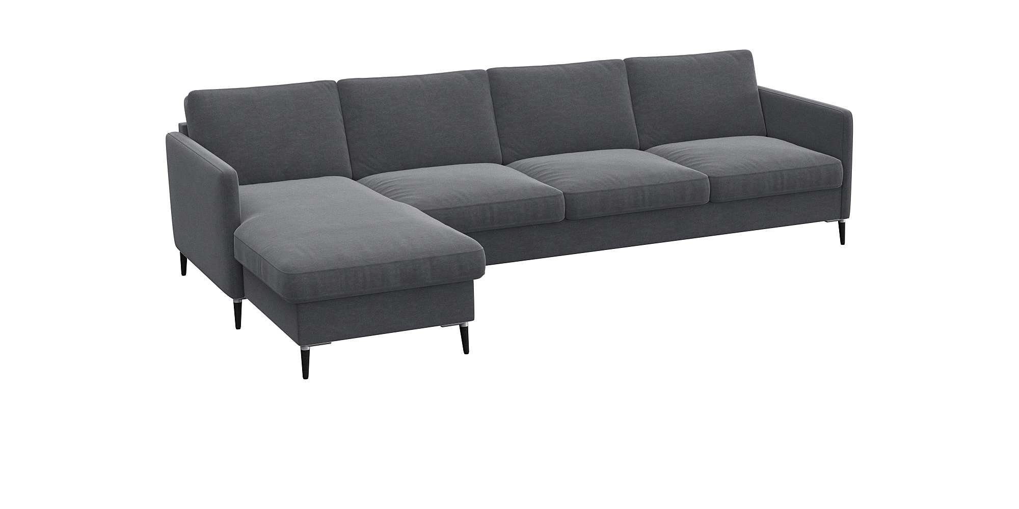 FLEXLUX Hoekbank Fiore, L-vorm smalle armleuningen, koudschuim, poten aluminium + zwart