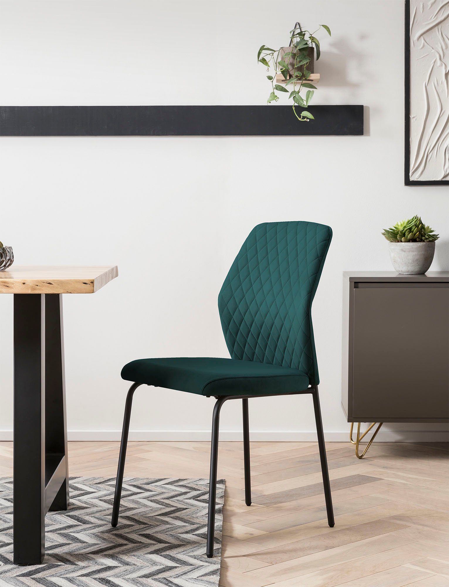 SalesFever Stoel met 4 poten met honingraatpatroon op de rug (set, 2 stuks) gestoffeerde stoelen groen