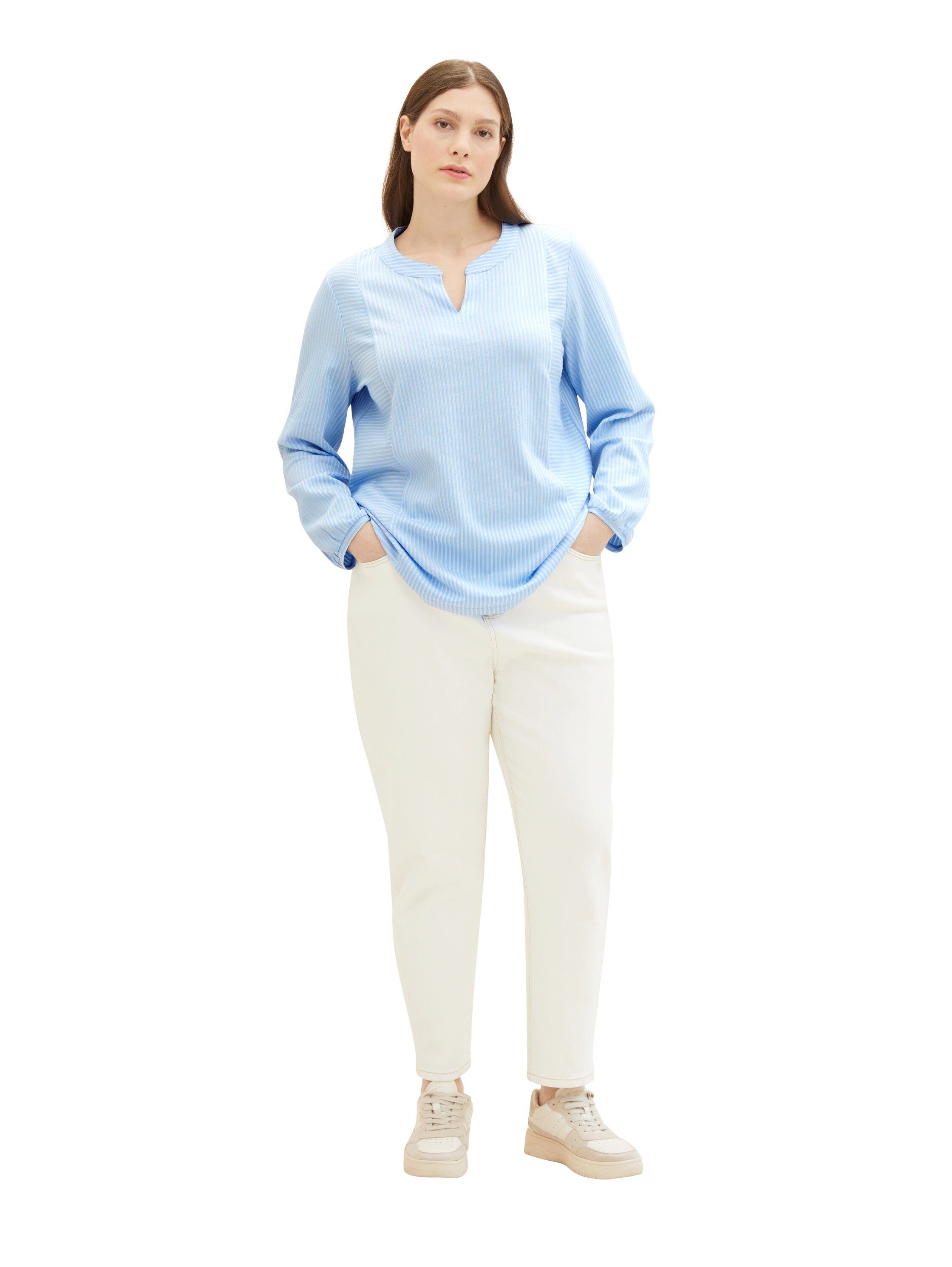 TOM TAILOR MY TRUE ME Shirt met lange mouwen in streepdesign en met v-hals