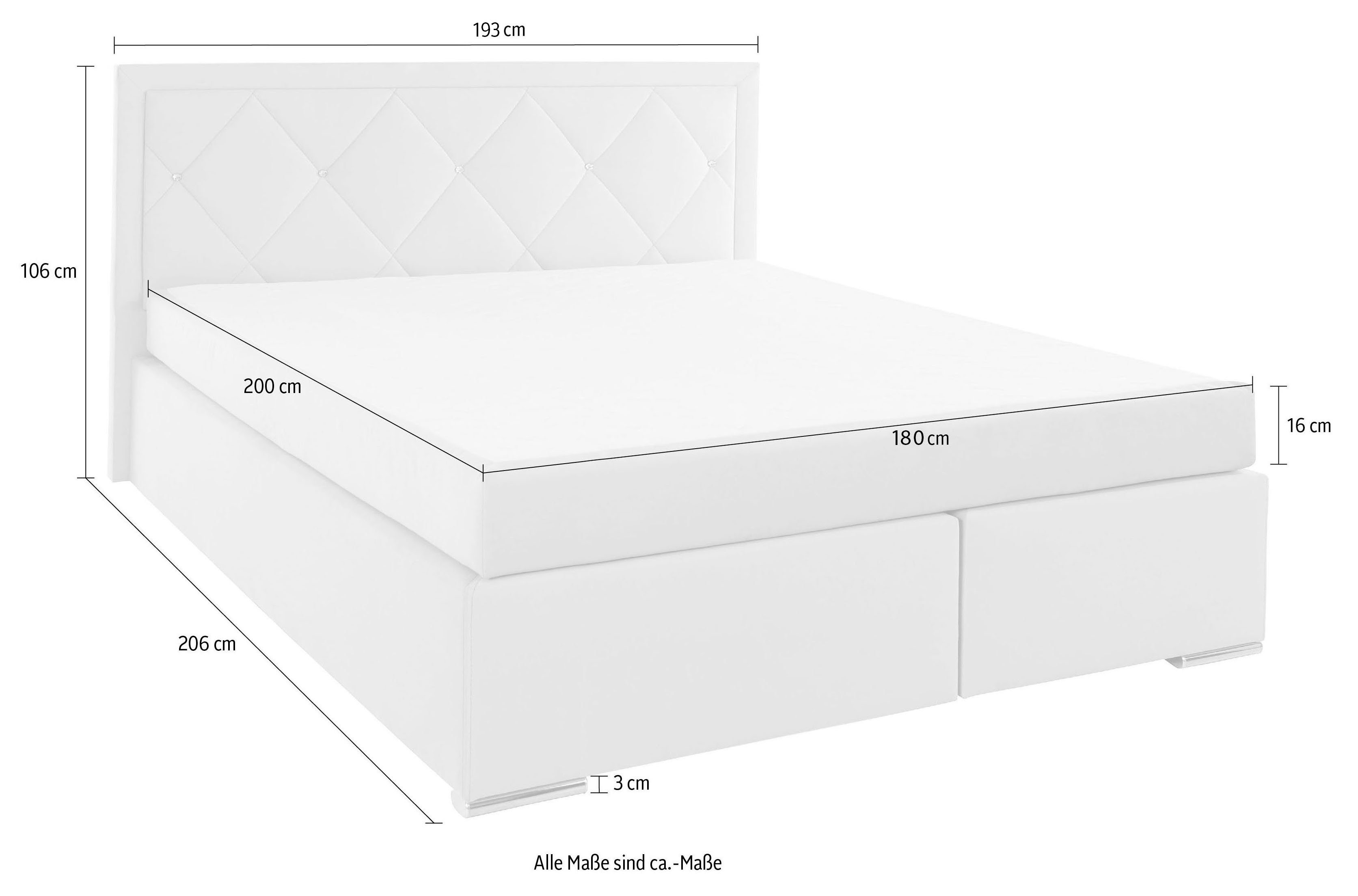 Leonique Boxspring Alfie, bestseller, optioneel met bedlade met strassteentjes in het hoofdbord, h2, h3 en h4 ter keuze