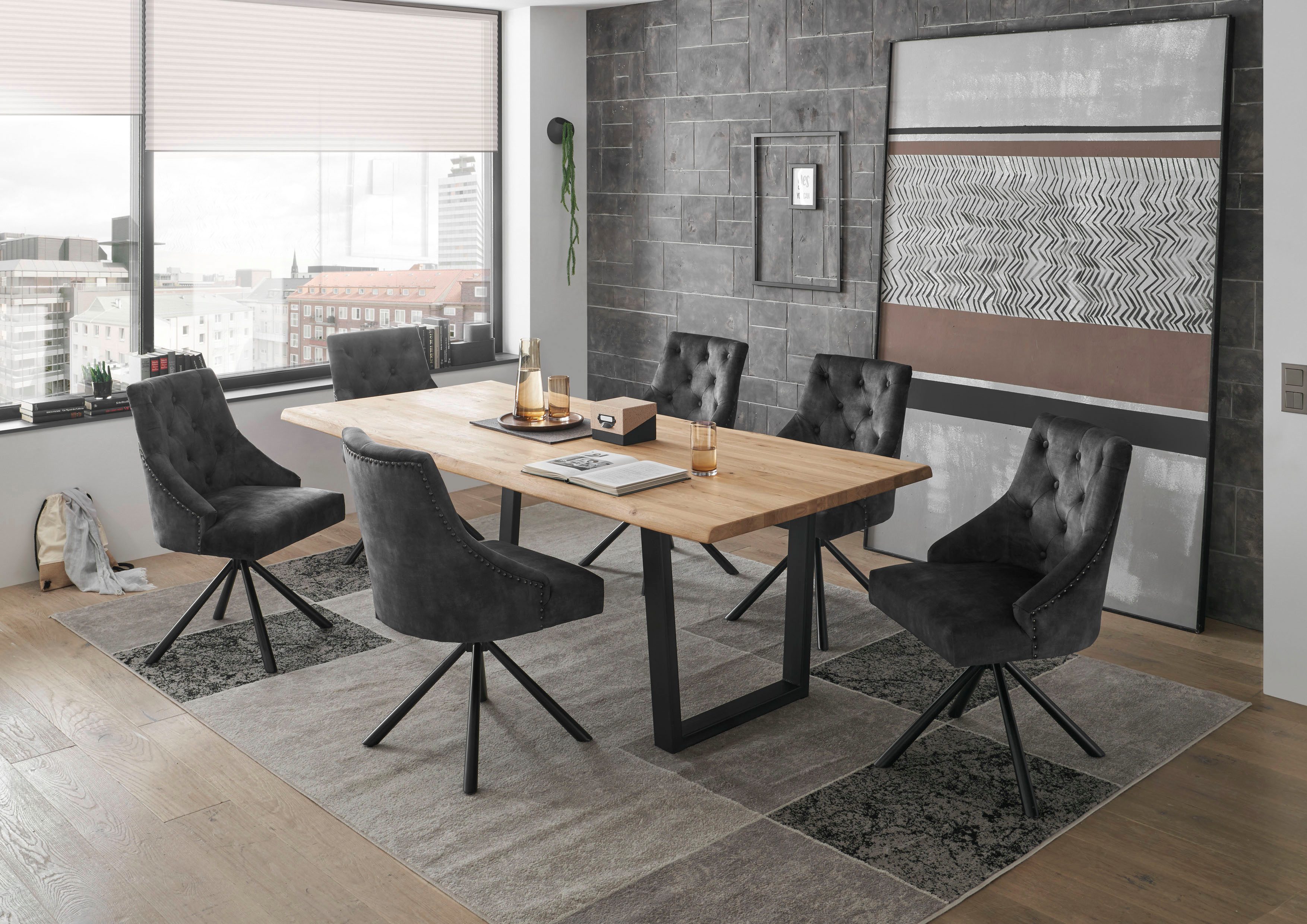 Stolkom Eettafel Benny Eik massief hout, tafel met boomrand