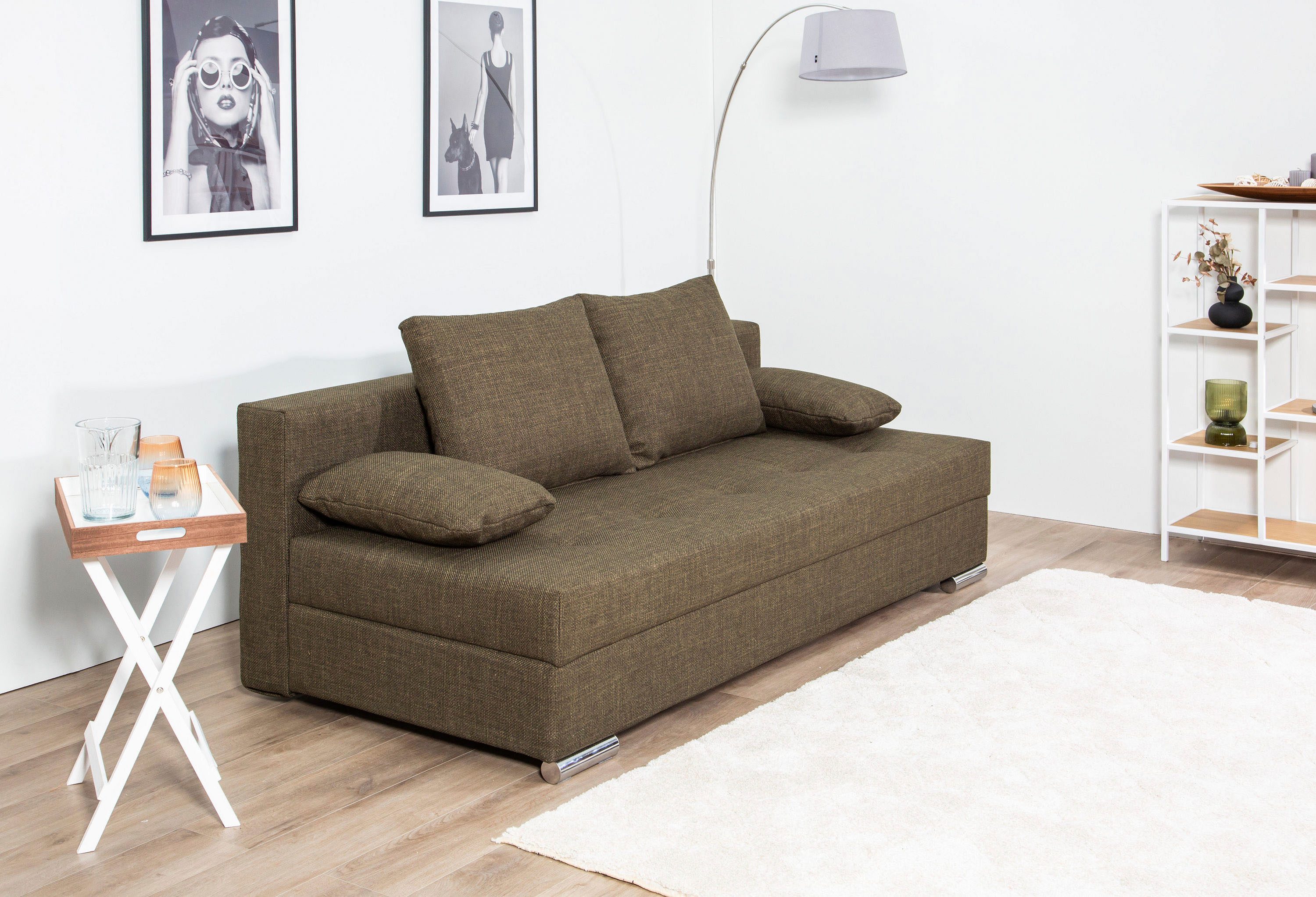 COLLECTION AB Slaapbank Tania met bedfunctie en bedlade comfortabele zitcomfort: veren-kern bekleding, inclusief rugkussen