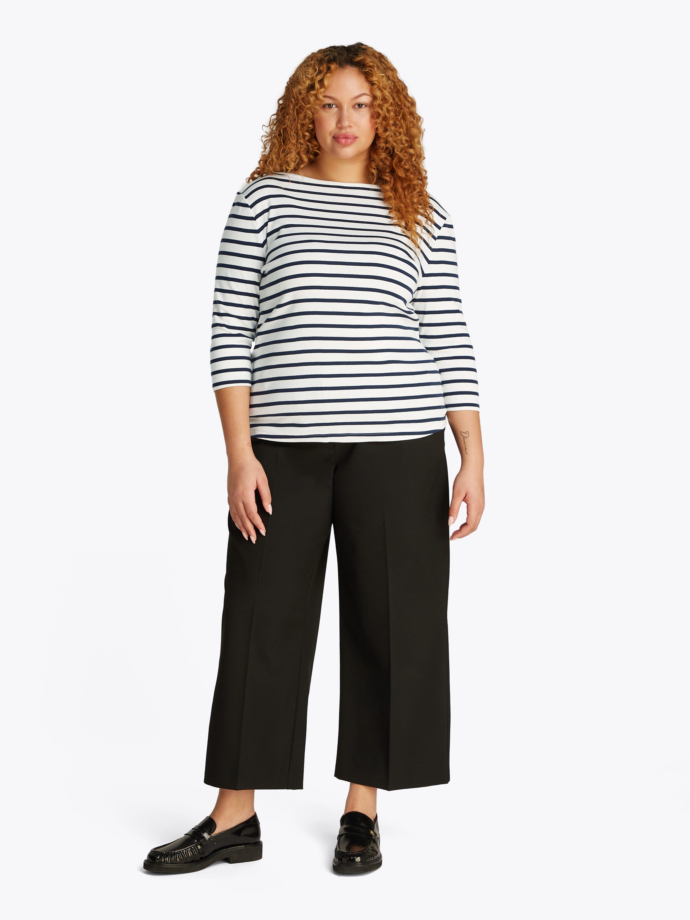 Tommy Hilfiger Curve T-shirt CRV SLIM CODY BOAT-NK 3/4SLV in grote maten, 3/4 mouwen, logoborduring