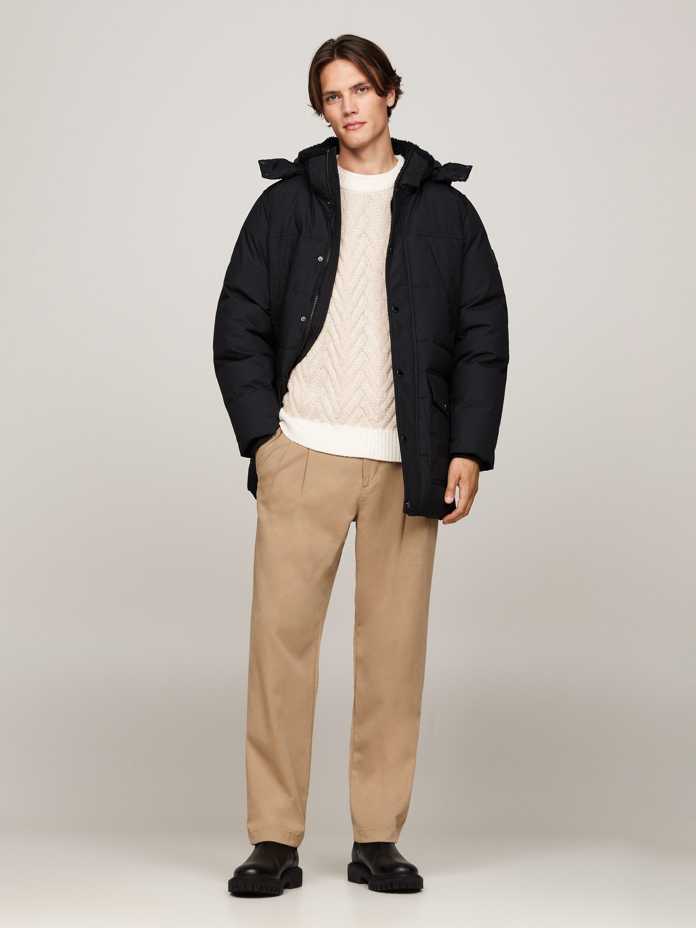 Tommy Hilfiger Parka Rockie Utility Parka hoog gesloten, staande kraag met faux bont