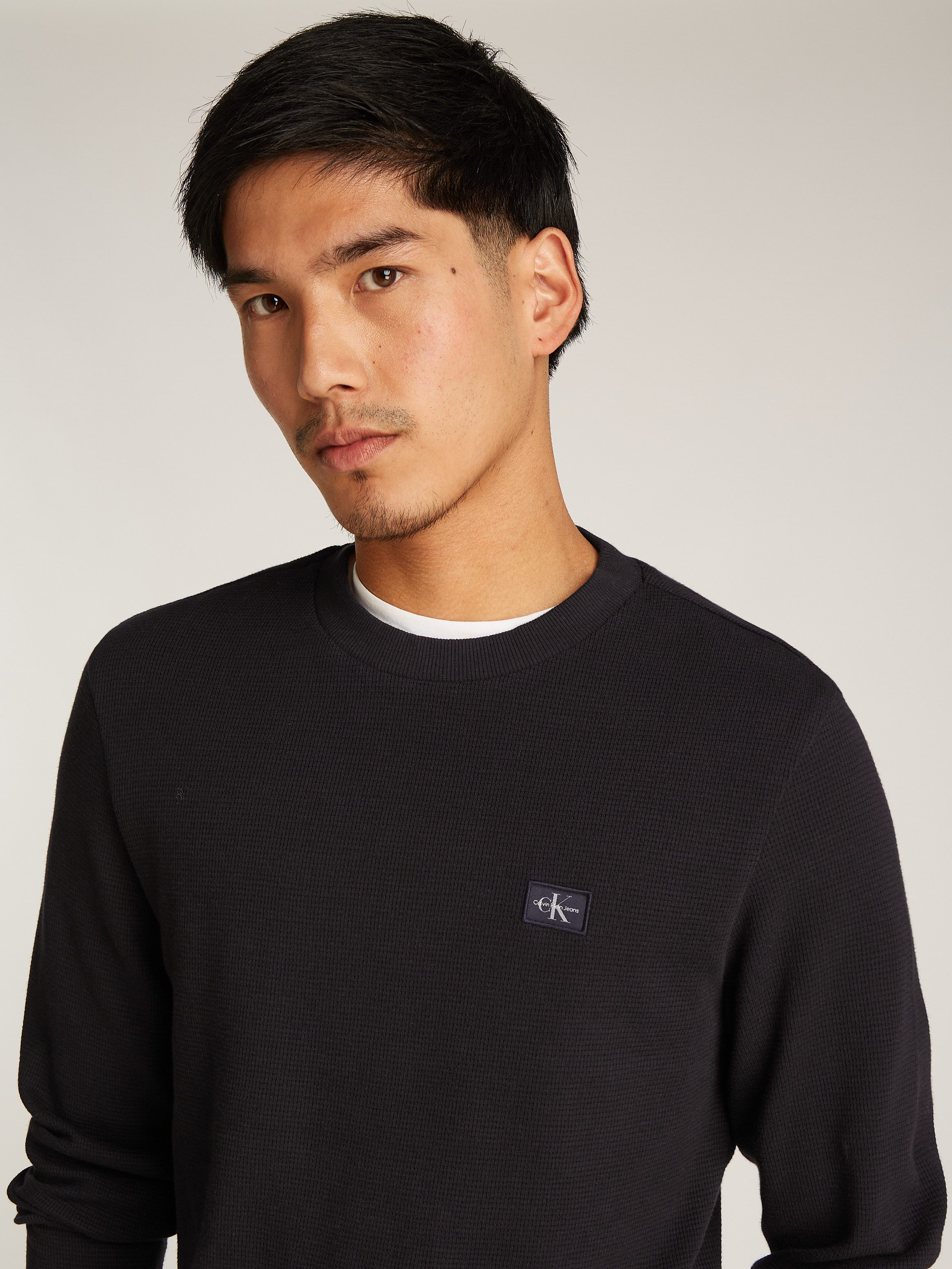 Calvin Klein Shirt met lange mouwen WOVEN LABEL WAFFLE LS TEE