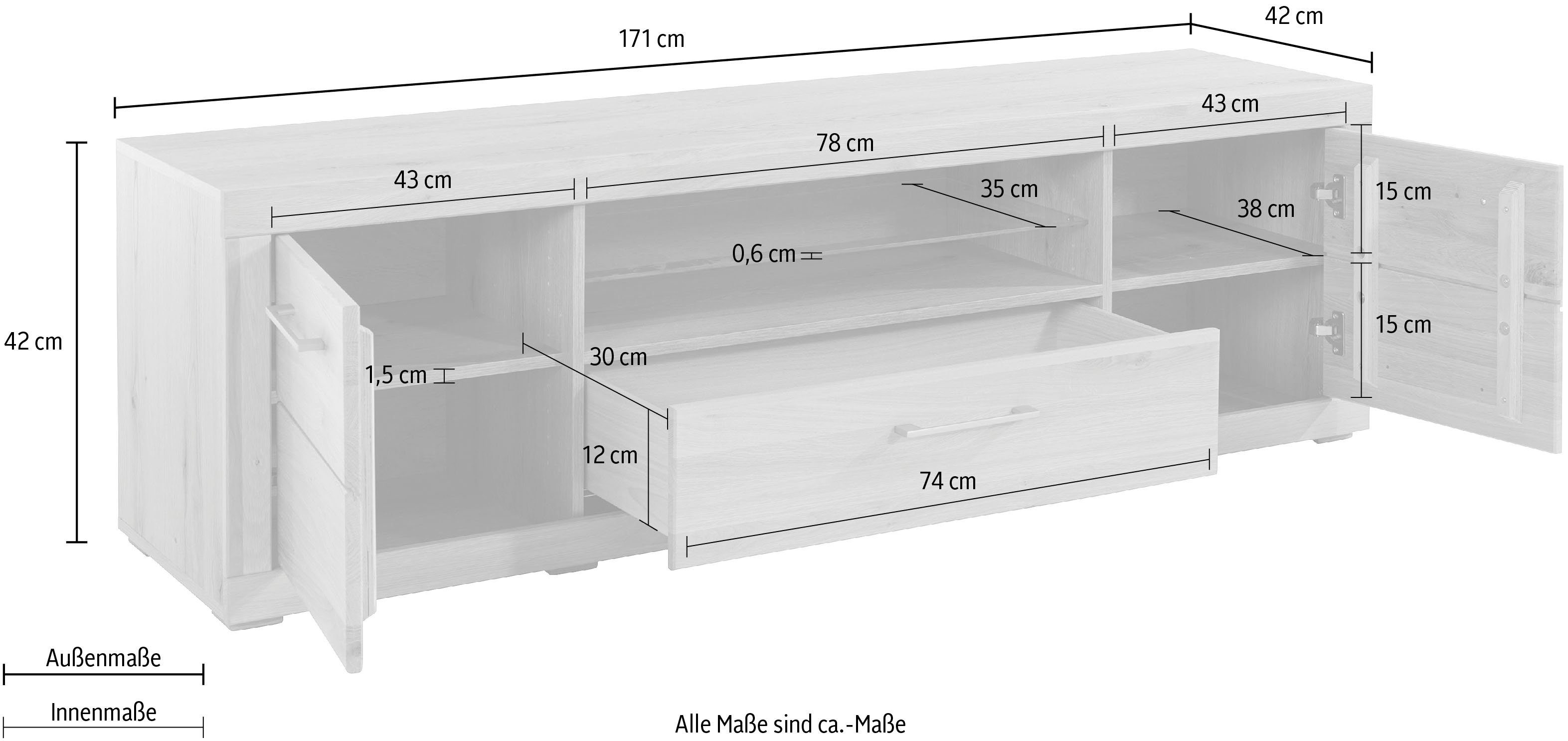 VOGL Möbelfabrik Tv-meubel 1237 Massief houten front, breedte ca. 171 cm, met soft-close functie