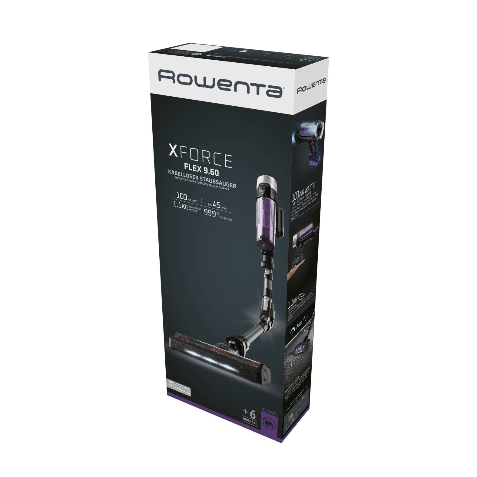 Rowenta Accu-kruimeldief en -stofzuiger X-Force Flex 9.60 Allergy, draadloos, tot 100 Air Watt, ultralicht