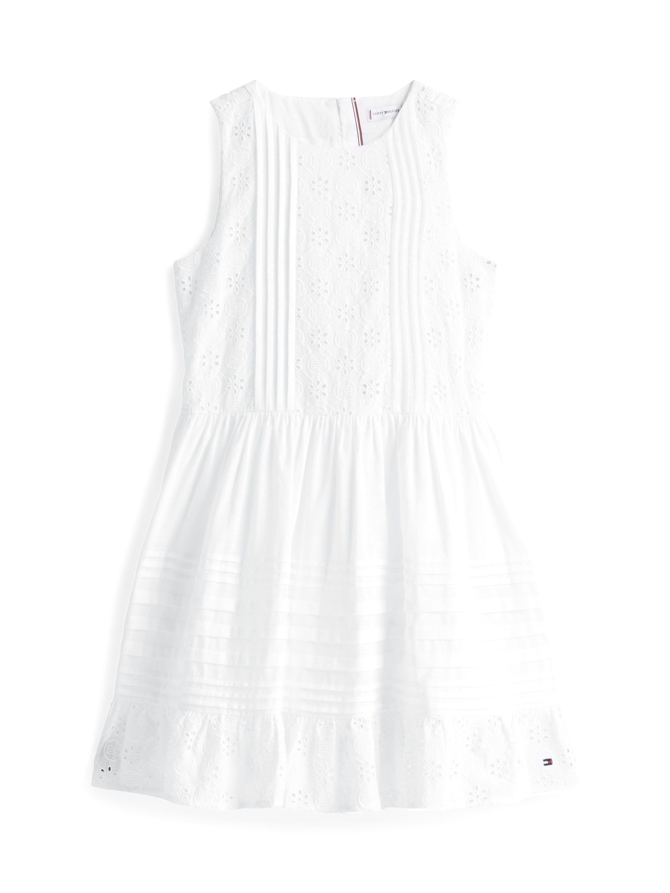 Tommy Hilfiger Zomerjurk EMBROIDERED COTTON DRESS SLVLS met delicate gaatjesborduursel, met biezen