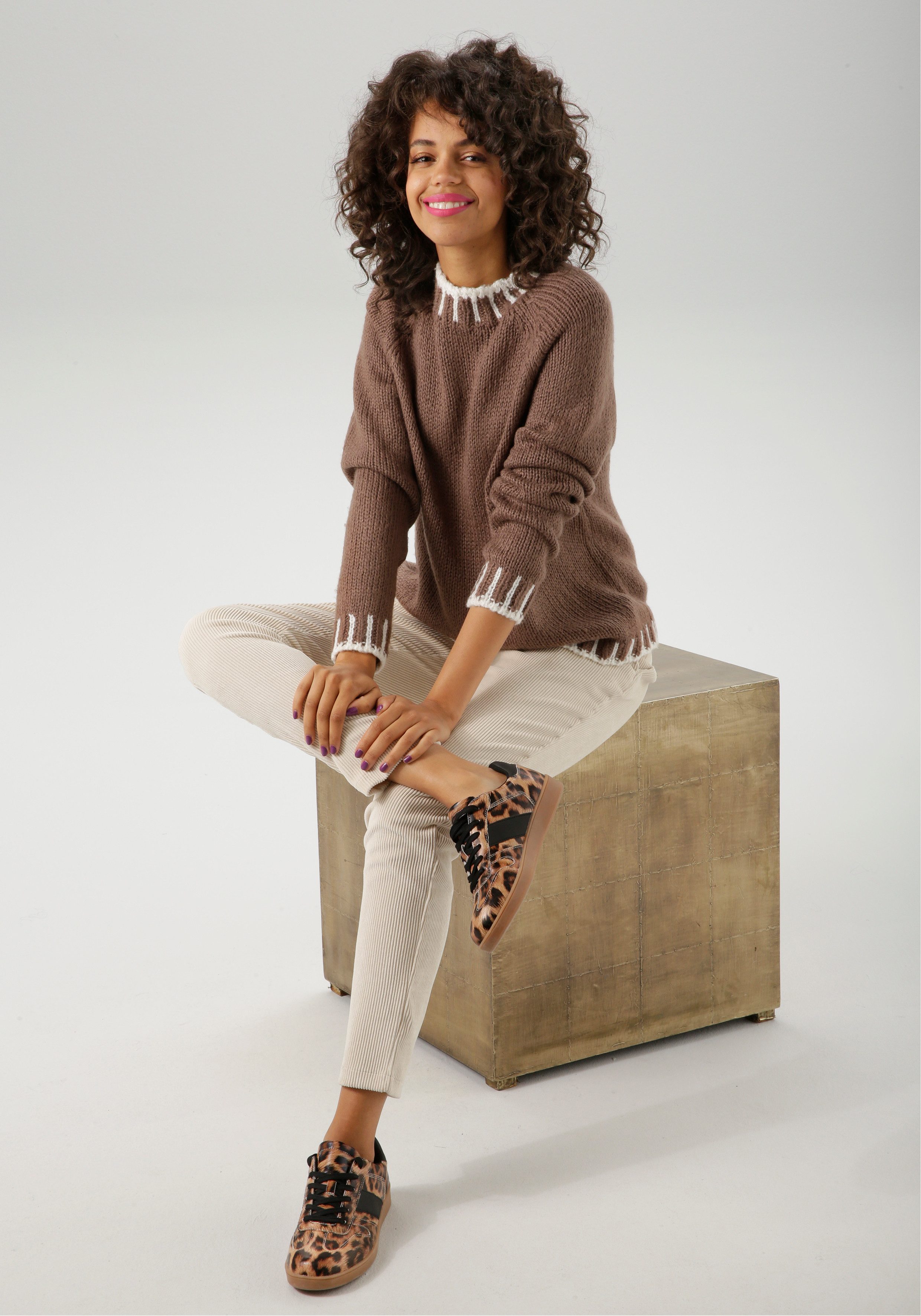 Aniston CASUAL Gebreide trui met gedessineerde boorden - nieuwe collectie