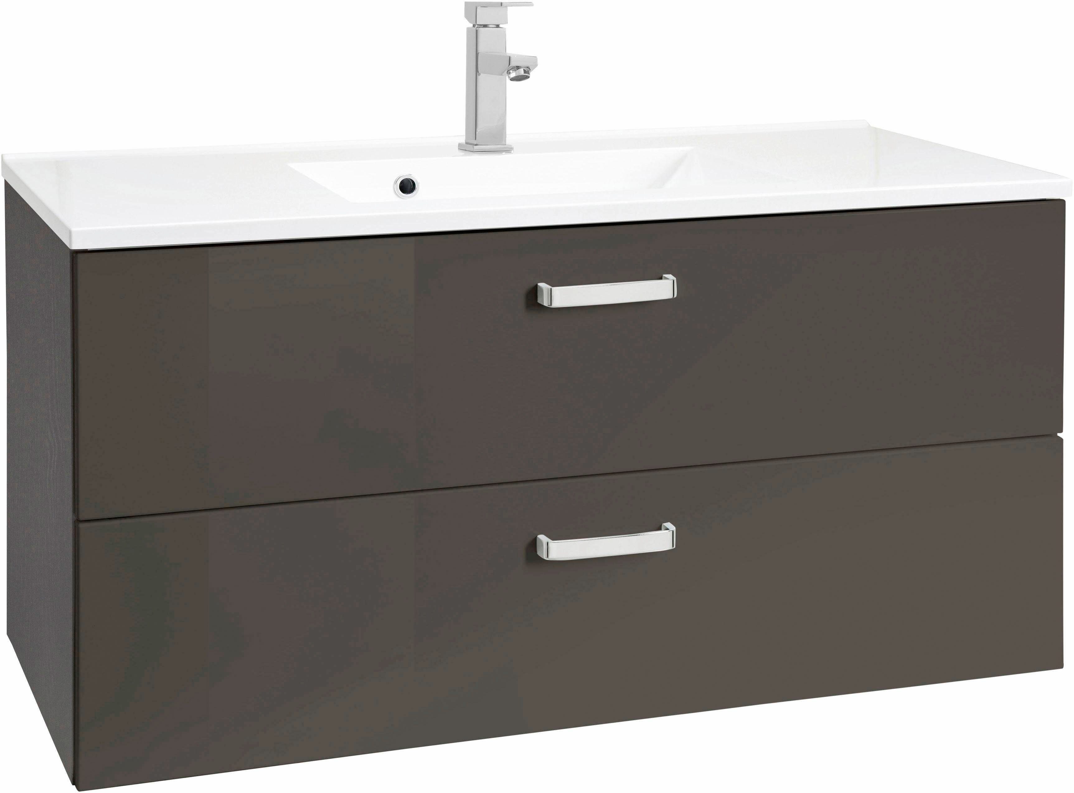 welltime Wastafelonderkast Ravenna Badkamermeubel wastafelonderkast inclusief wasbak, breedte 100 cm, soft-closetechniek onderkasten grijs
