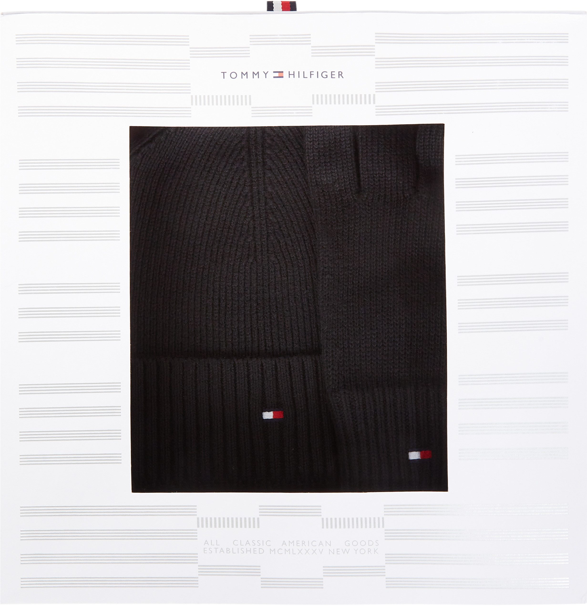 Tommy Hilfiger Gebreide muts FLAG PIMA COTTON BEANIE & GLOVES (set Muts Handschoenen)
