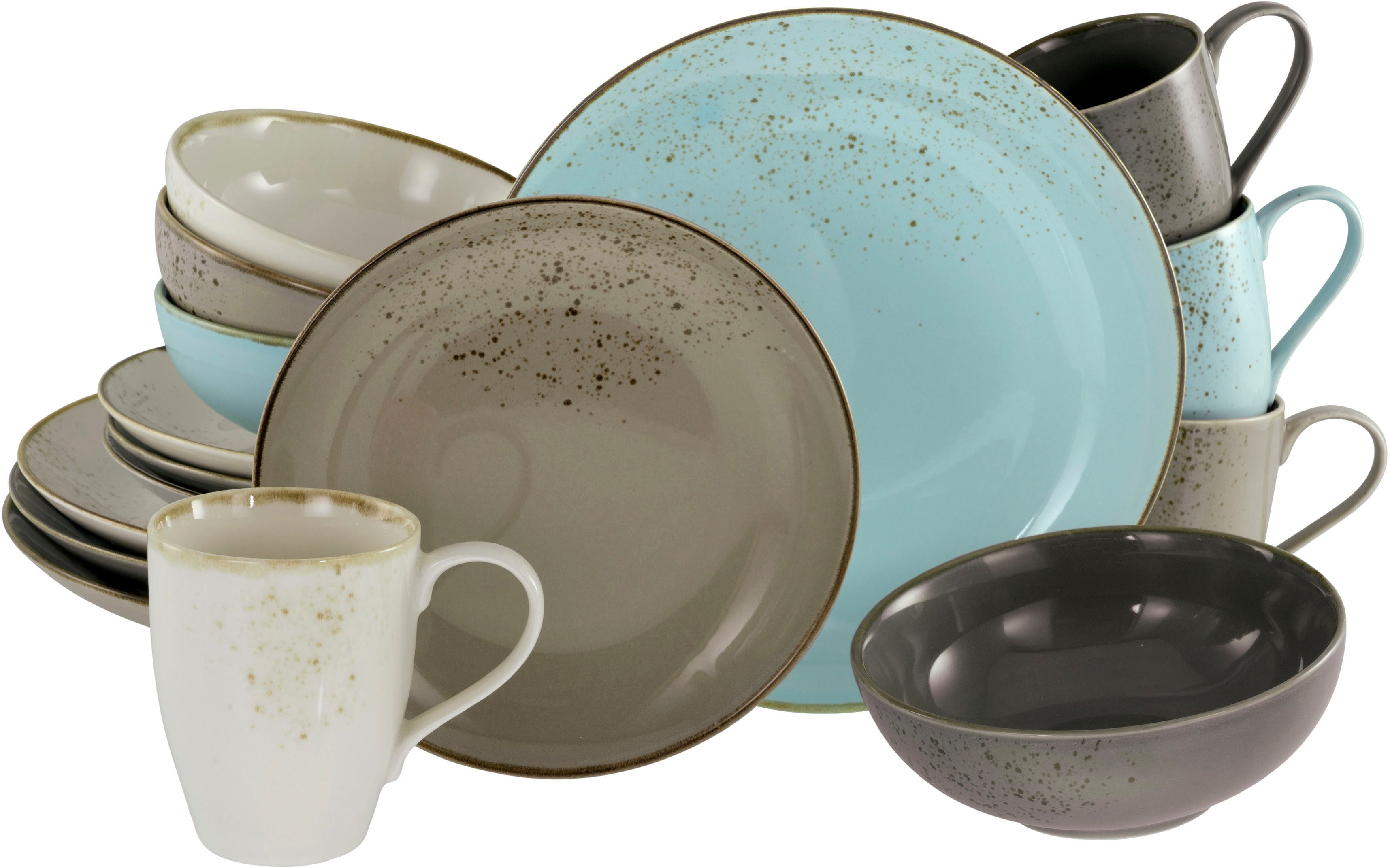 Otto CreaTable Combi-servies NATURE COLLECTION Scandic Servies. ecru en gespikkeld. 16 delen. voor 4 personen (set. 16-delig) aanbieding