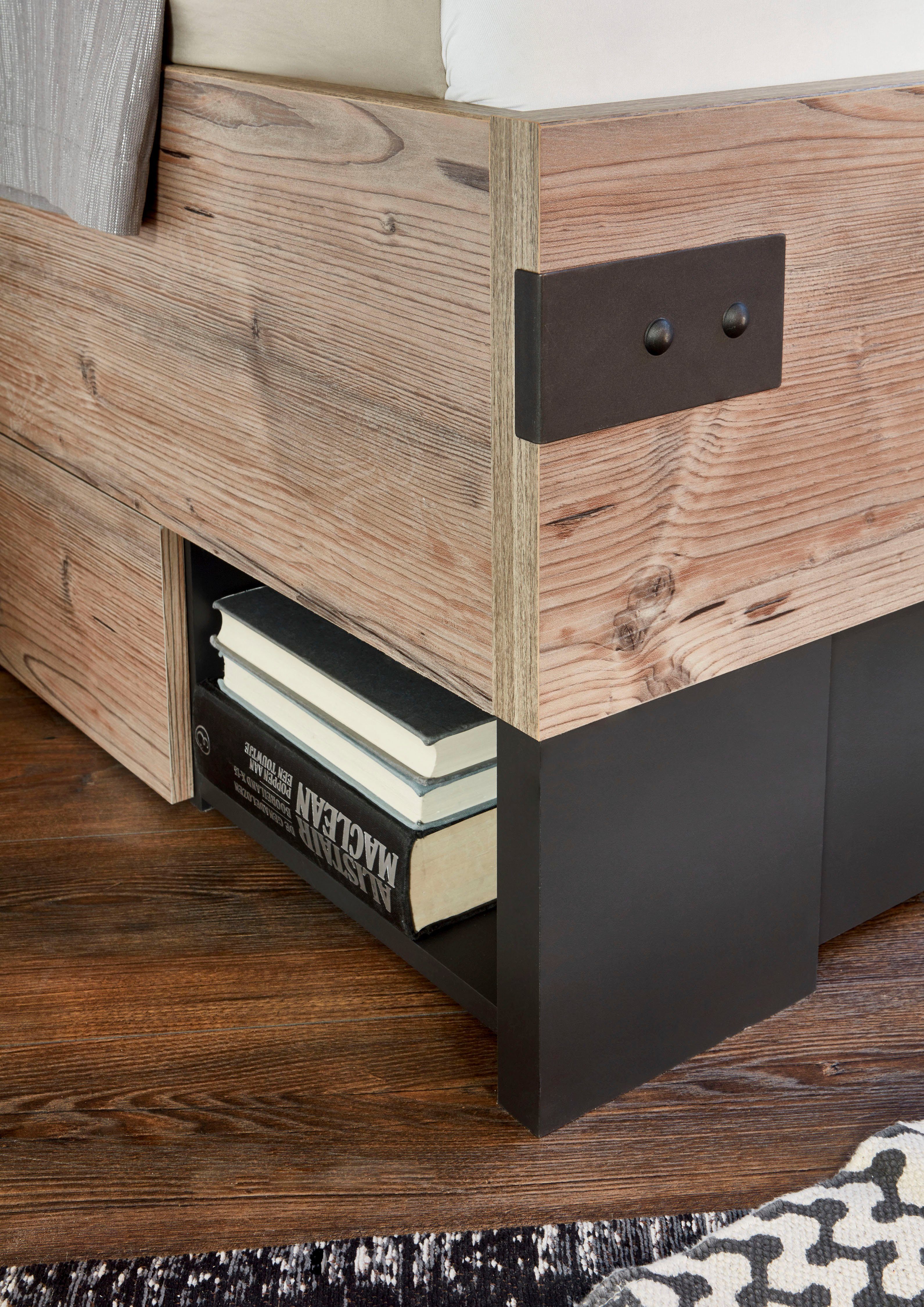 Wimex Slaapkamerserie Stockholm, rustieke look in industrieel ontwerp 6-delig, kledingkast met spiegel, bed inclusief lades (set)