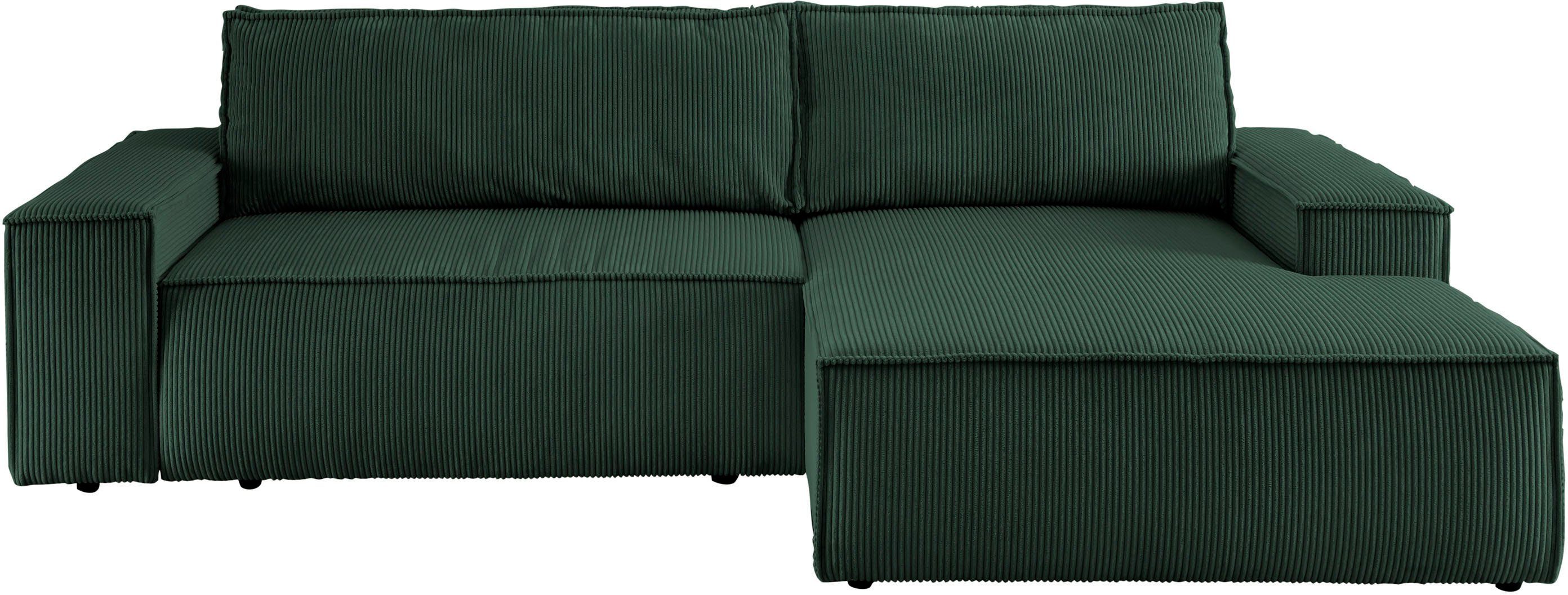 Home affaire Hoekbank SHERWOOD bedbank 267 cm, L-model, Slaapfunctie met bedlade (210x136 cm), cord, vintage, fluweel