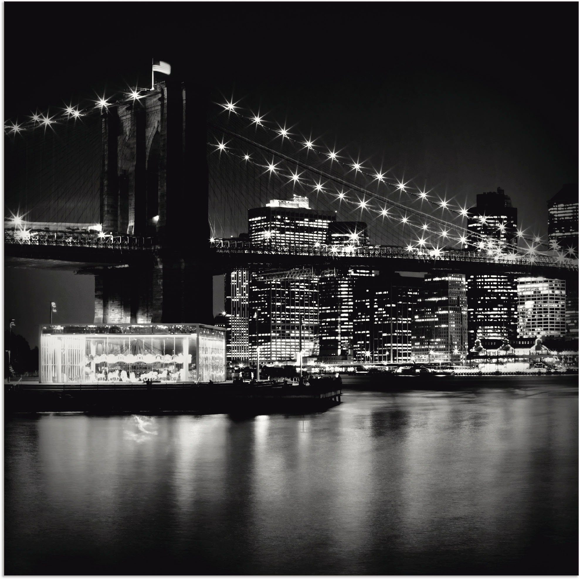 Artland Artprint New York Brooklyn Bridge 's nachts in vele afmetingen & productsoorten - artprint van aluminium / artprint voor buiten, artprint op linnen, poster, muursticker / w