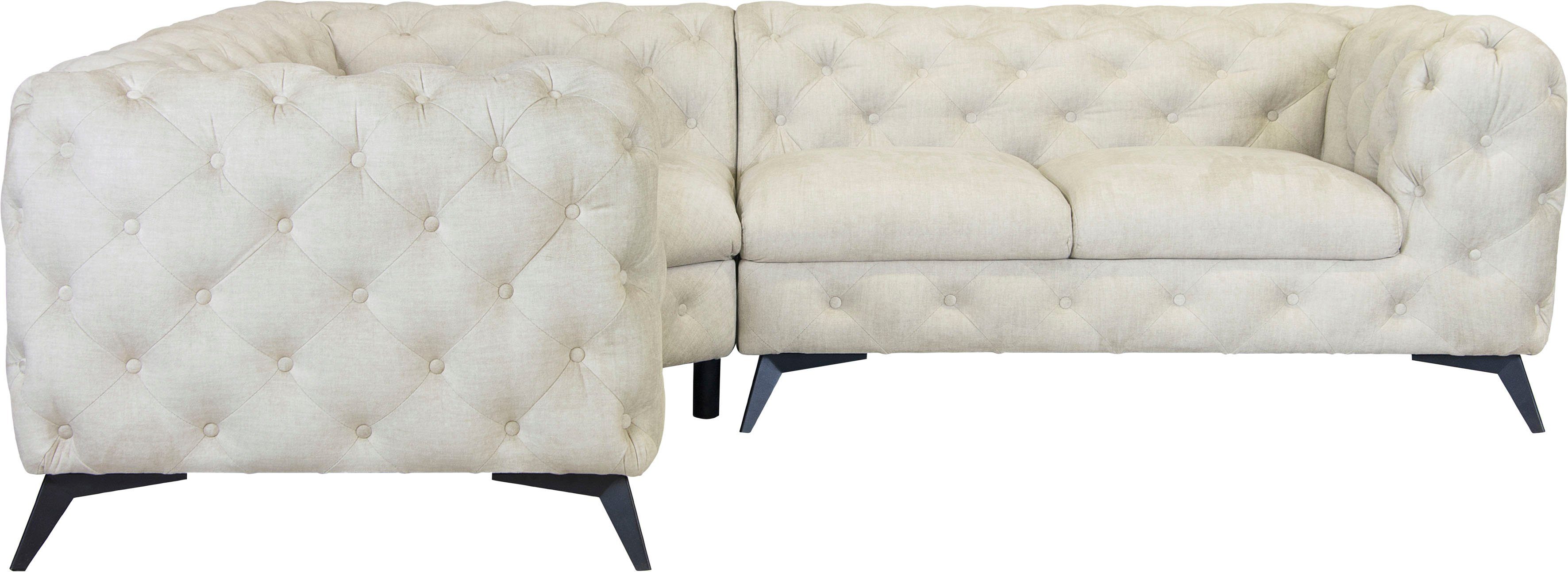 Leonique Chesterfield-bank Glynis L-vorm luxueuze capitonnage, moderne chesterfield look, kleur van de poten ter keuze