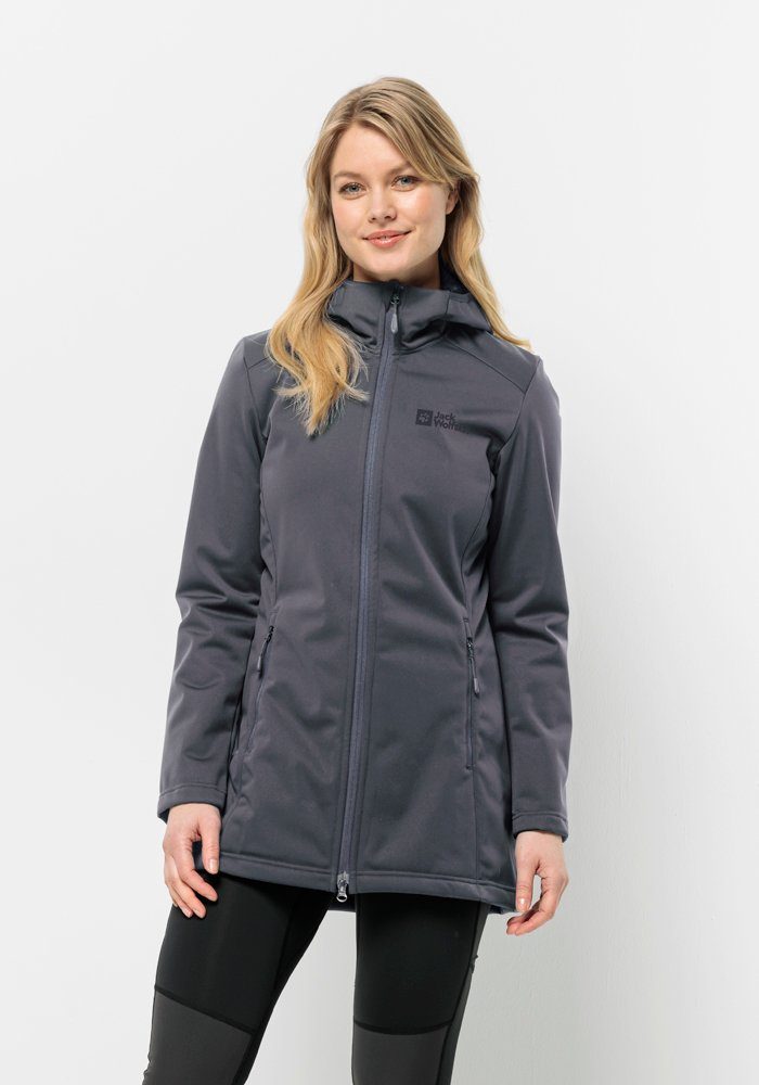 Jack Wolfskin Softshell-jas WINDHAIN COAT W kleding maat XS (34) grijs