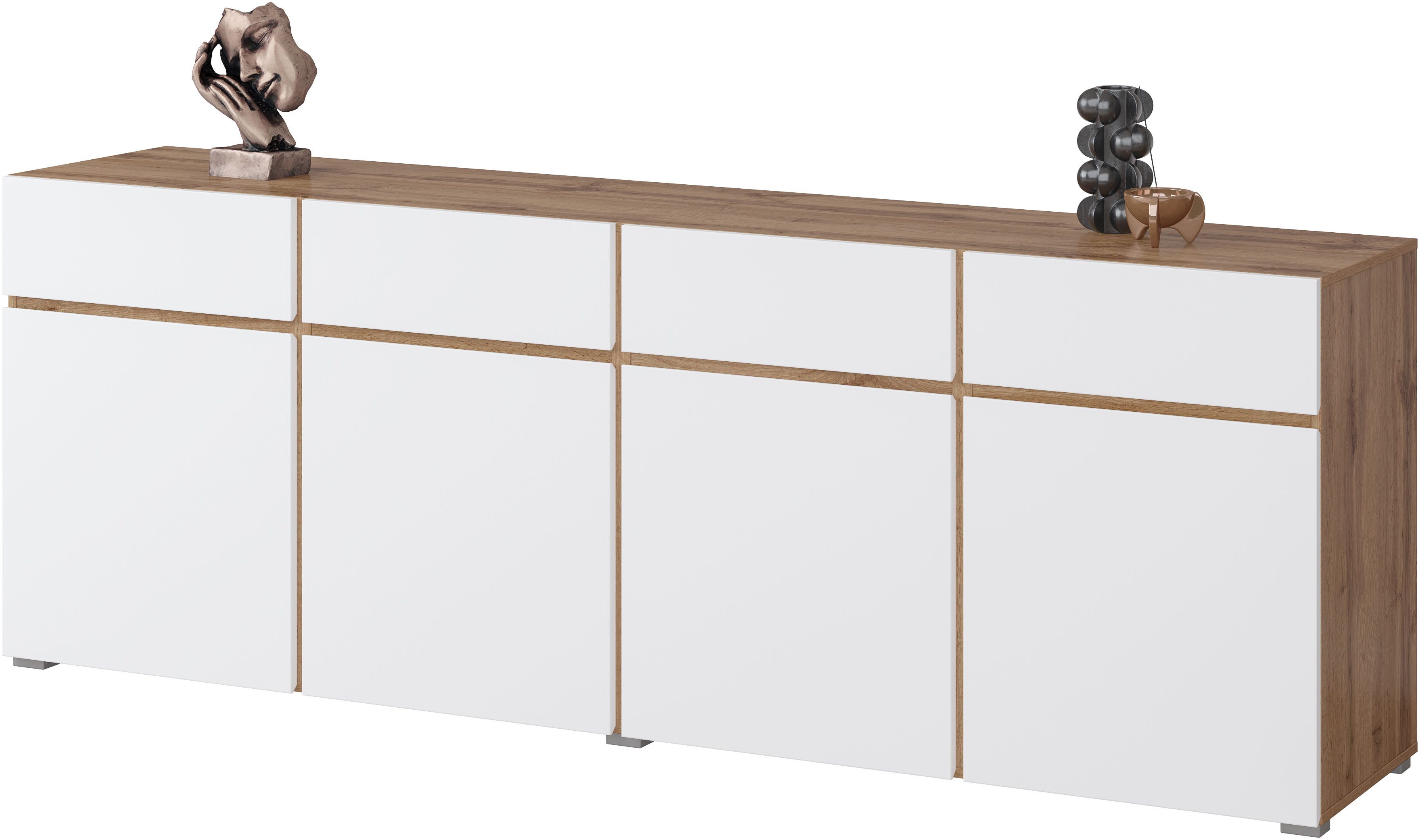 INOSIGN Dressoir Cross, breedte 225 cm, moderne greeploze ladekast, 4 deuren/4 laden
