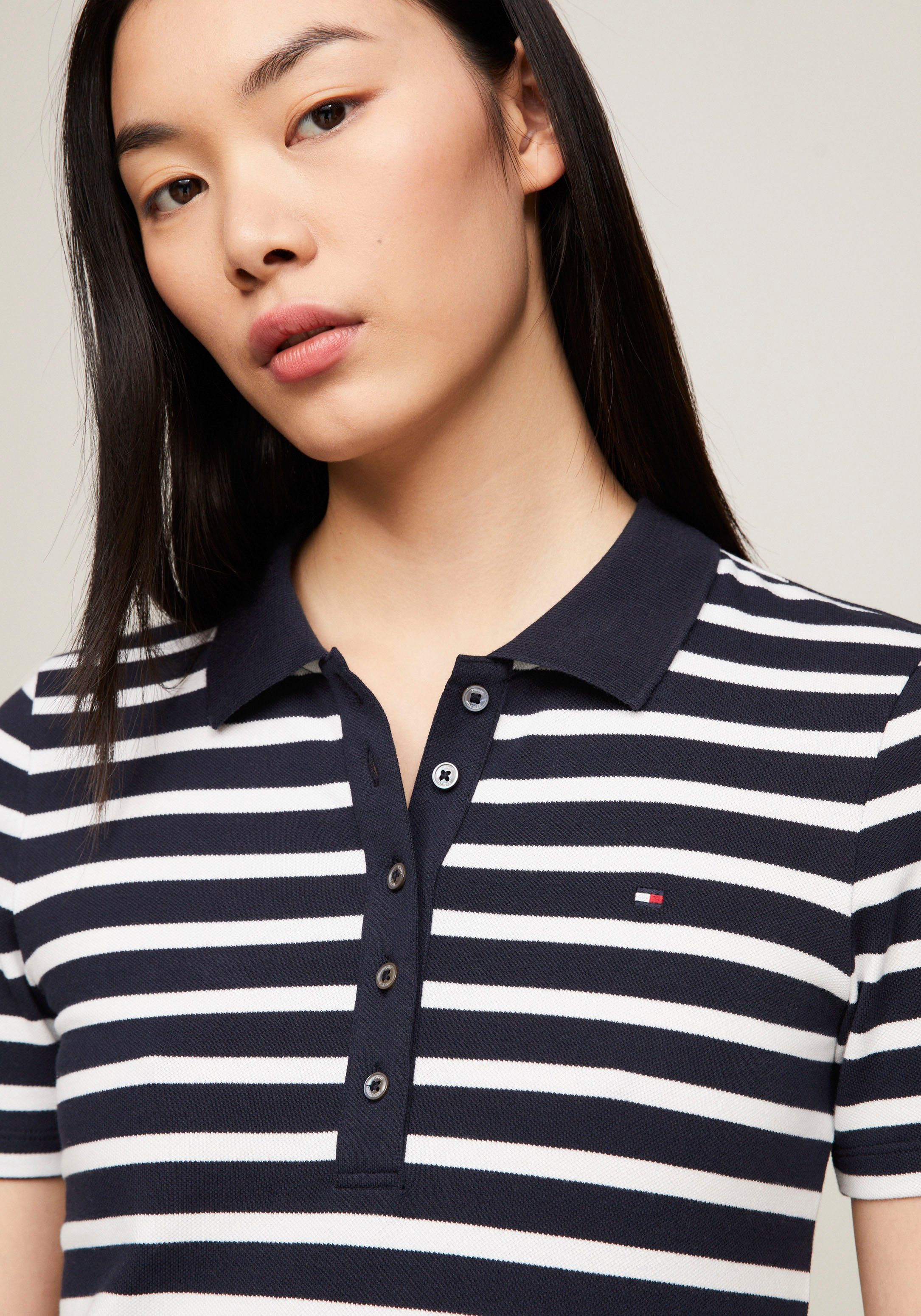 Tommy Hilfiger Poloshirt 1985 SLIM PIQUE STRIPE POLO SS met discreet geborduurd logo