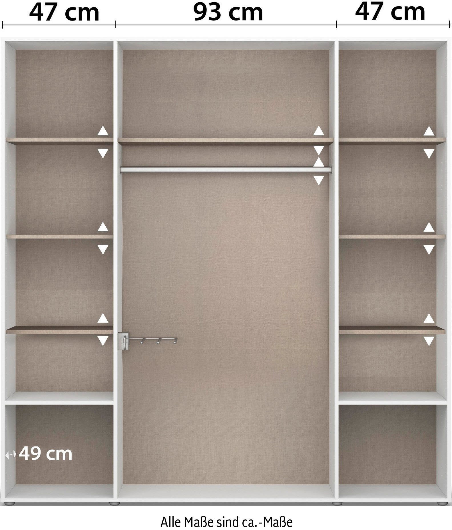 rauch Draaideurkast Voyager, kledingkast met buitenladen, garderobe moderne grepen in grijs metallic met buitenlades made in germany